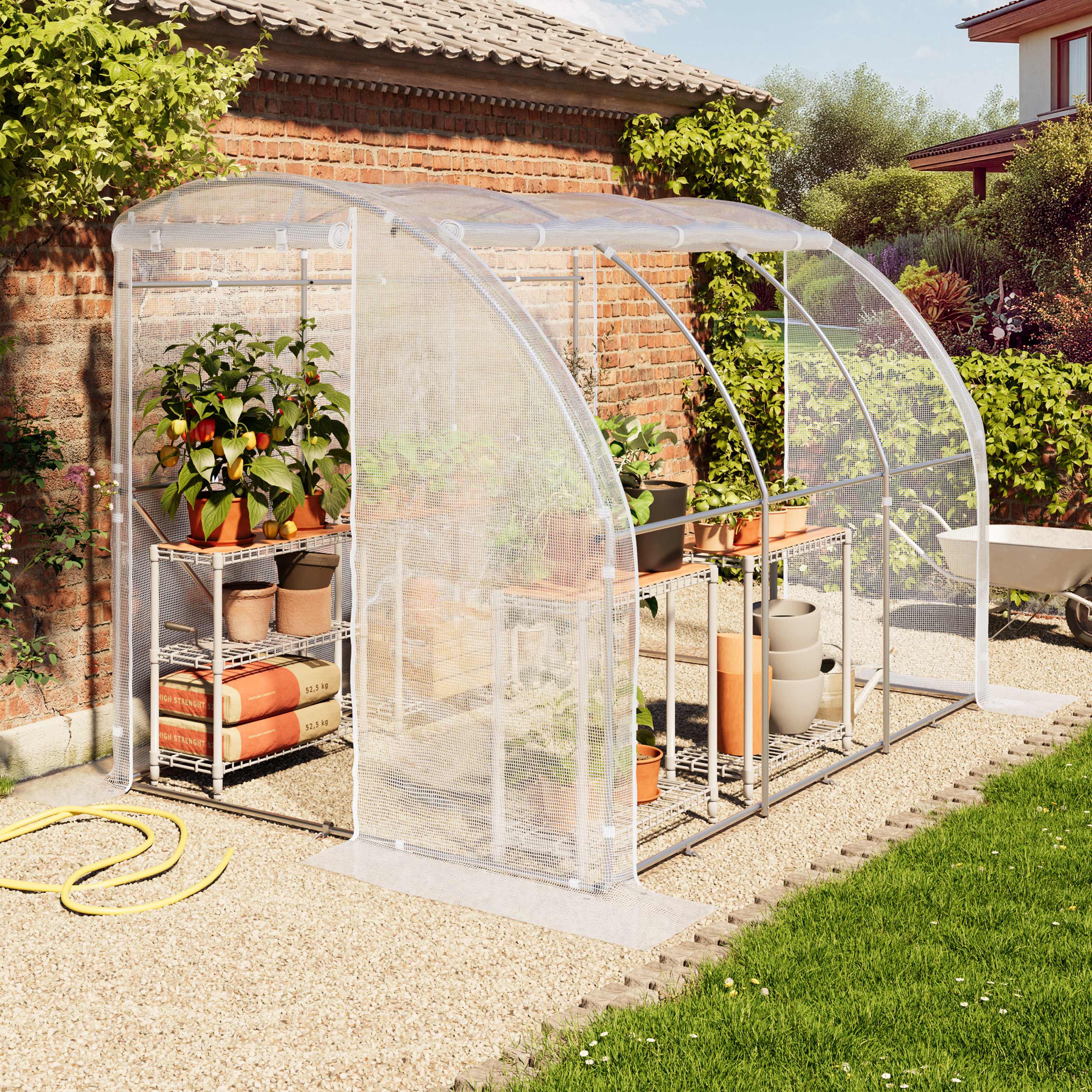 2x3m Serre tunnel adossée blanc PE 500
