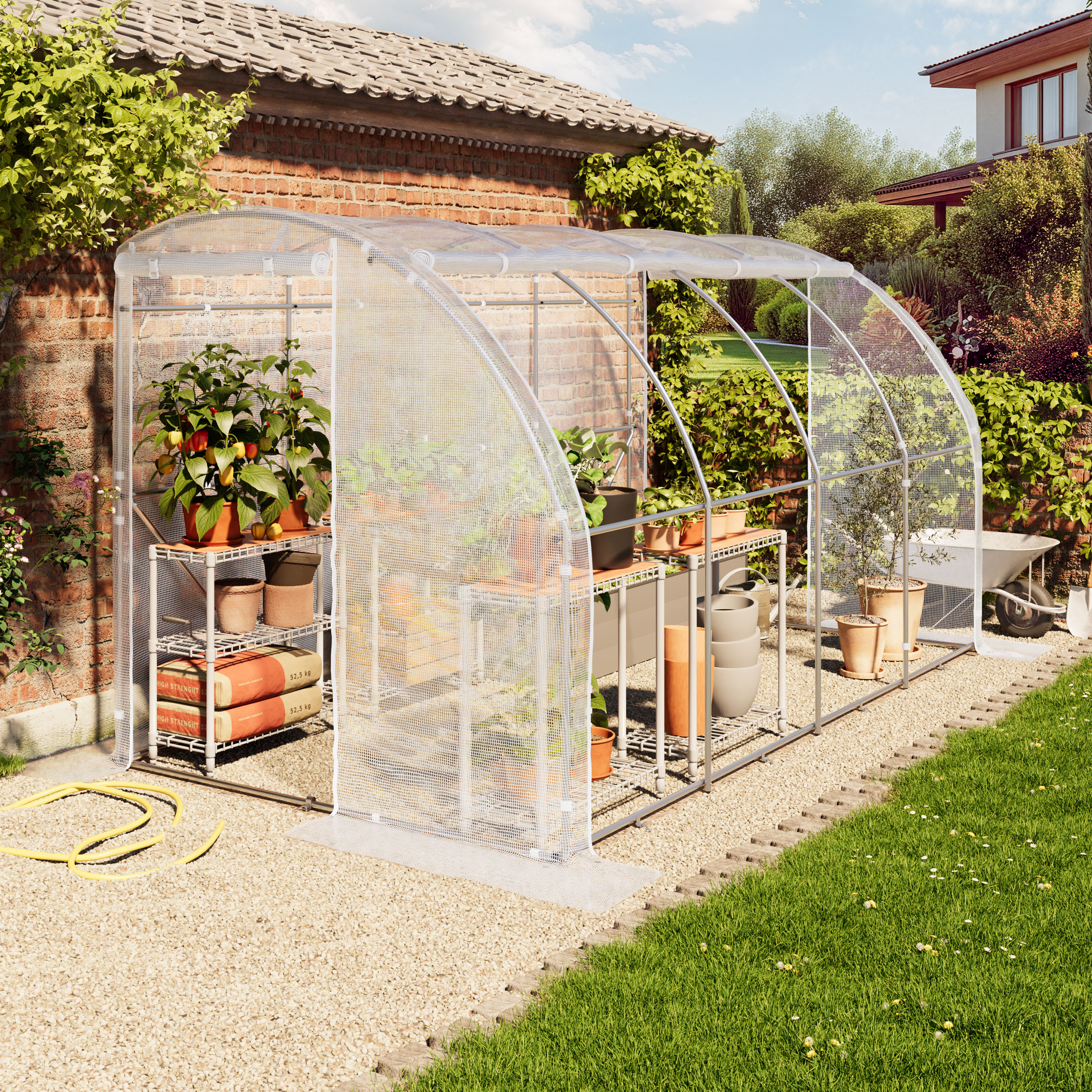 2x4m Väggväxthus i folie vit PE 500