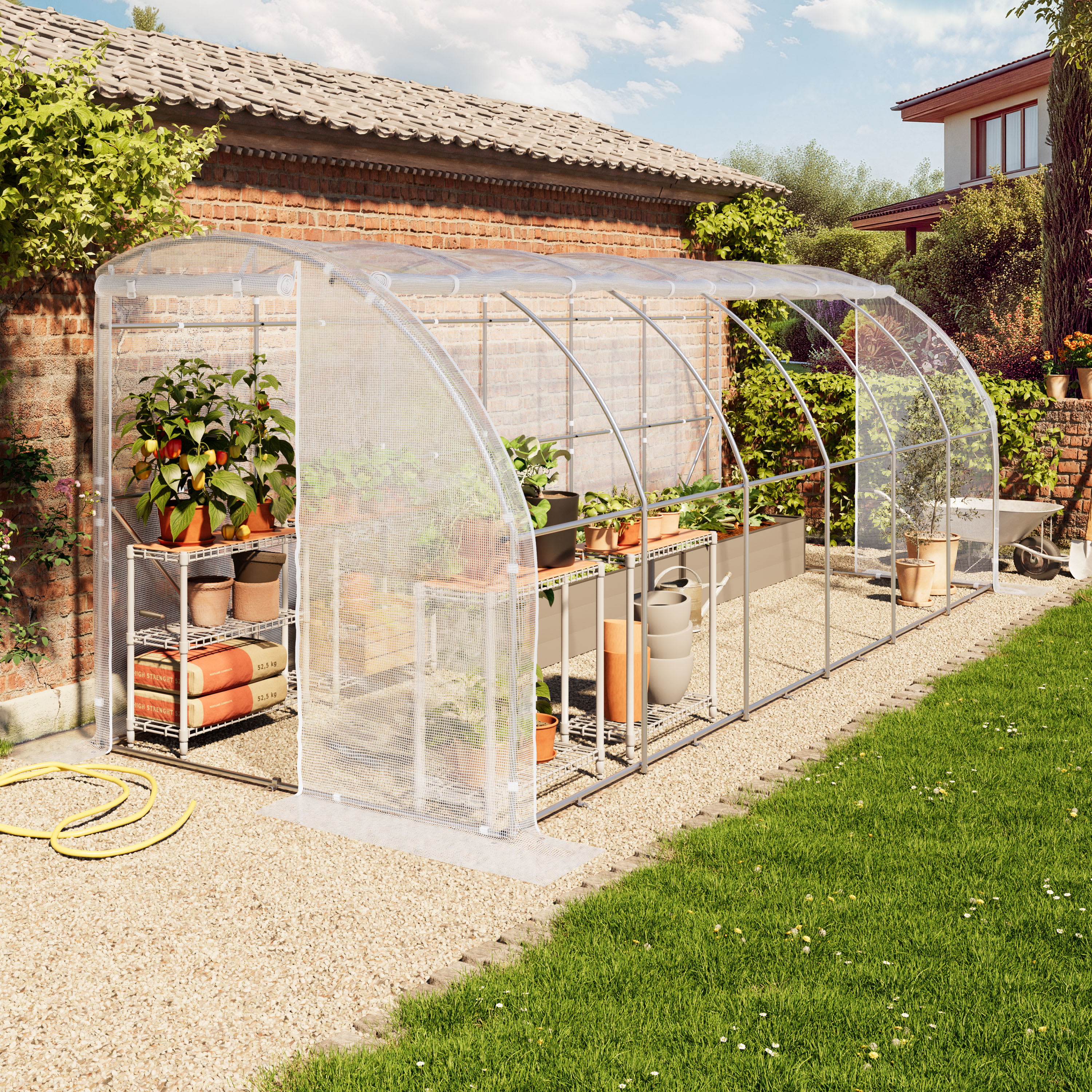 2x6m Serre tunnel adossée blanc PE 500