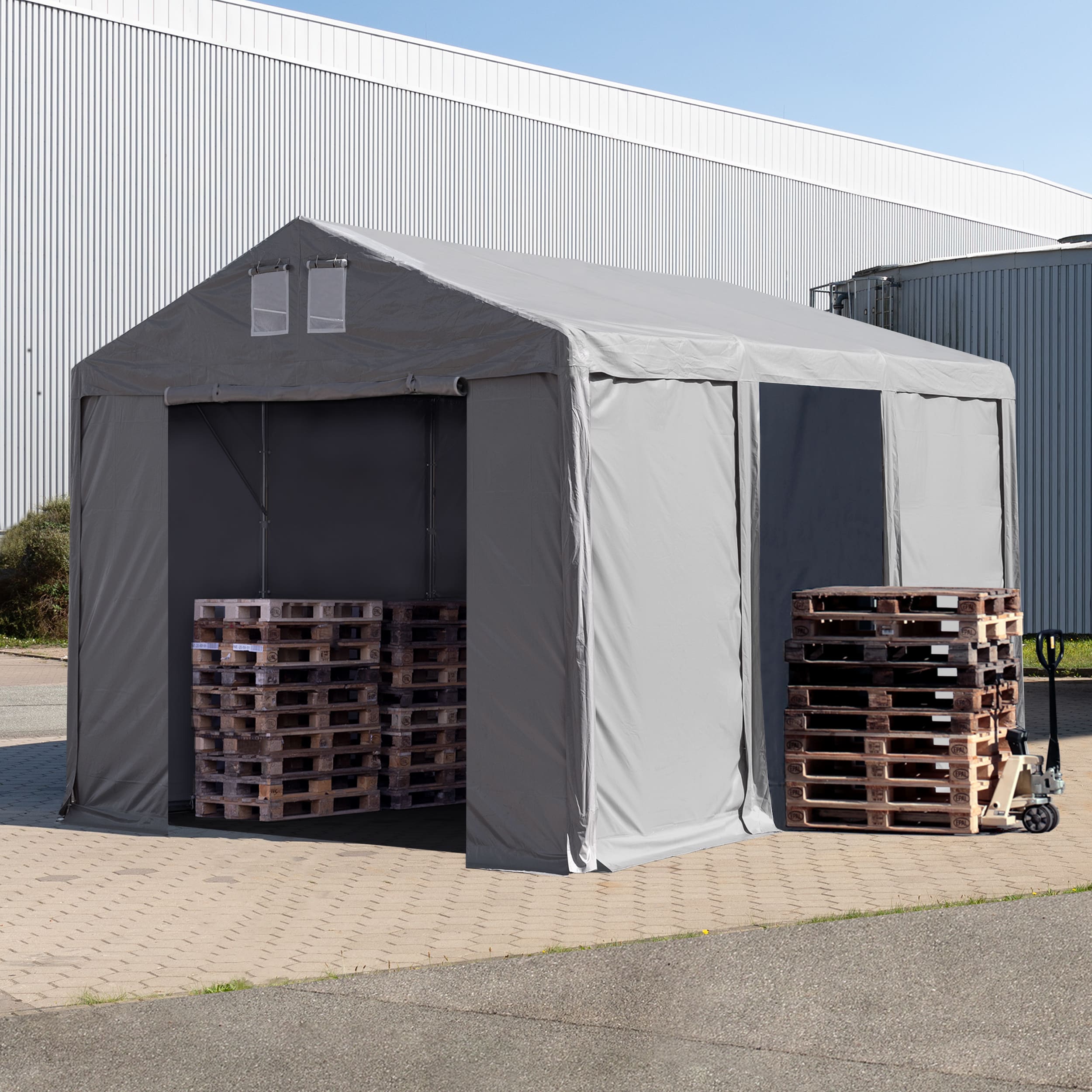 4x6m Lagerzelt grau PVC 850 Unterstand Gerätezelt, Bauzelt