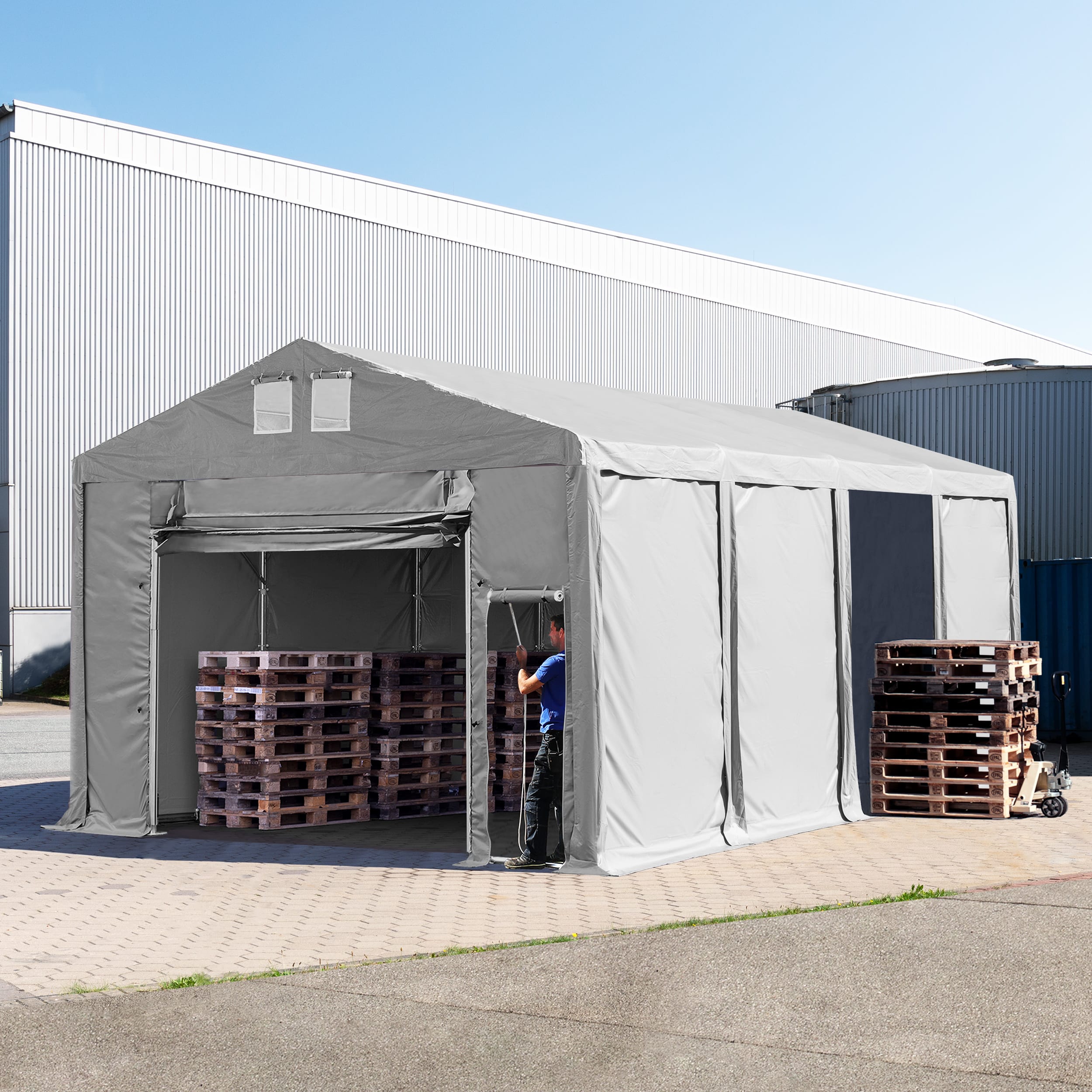 6x8m Lagerzelt grau PVC 850 Unterstand Gerätezelt, Bauzelt