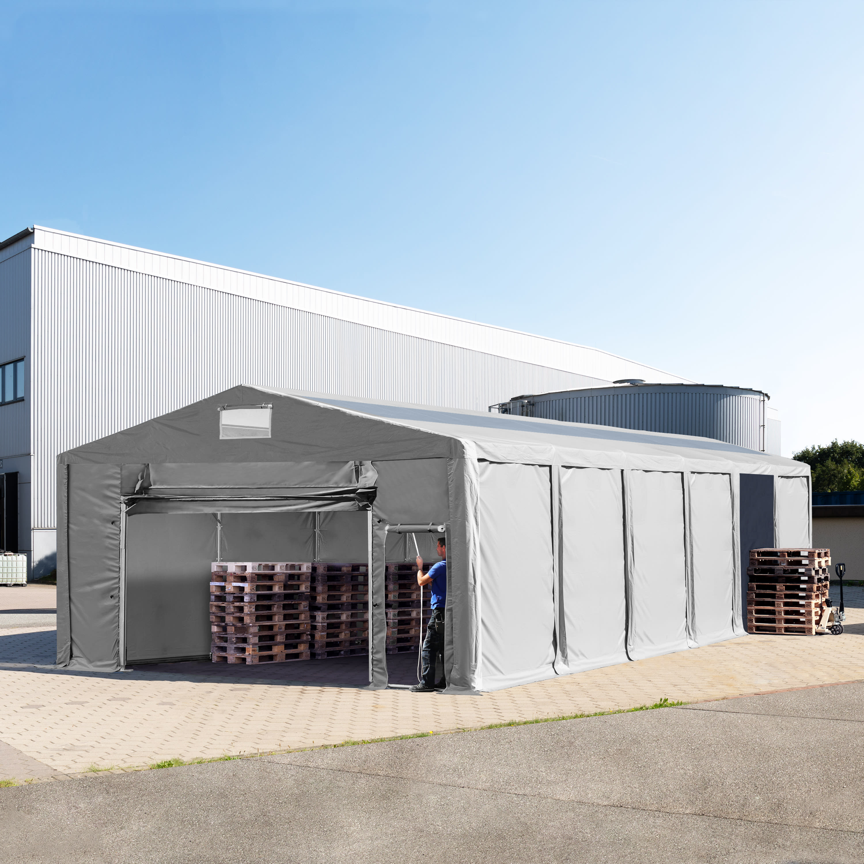 8x12m Tente de stockage gris PVC 850