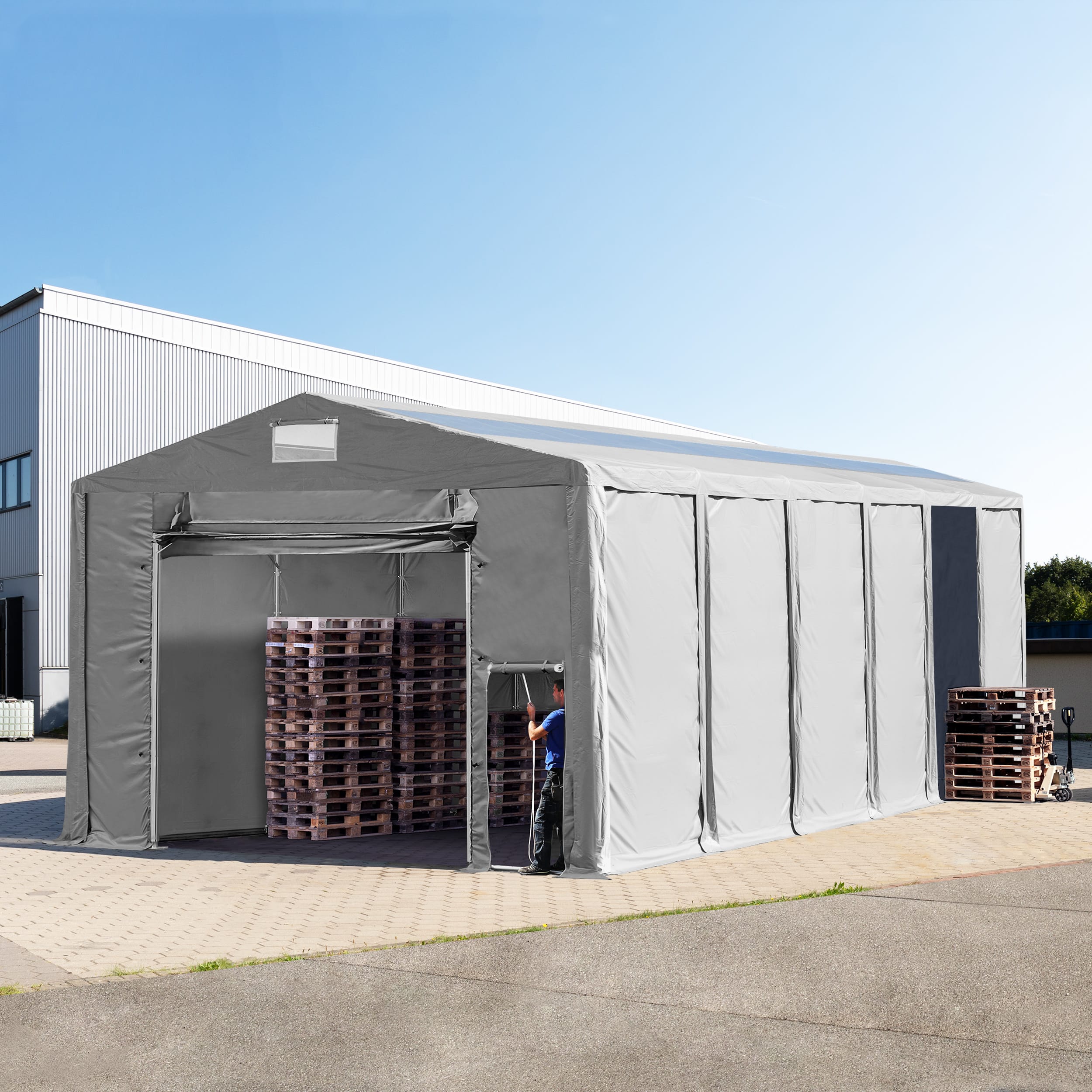 8x12m Tente de stockage gris PVC 850