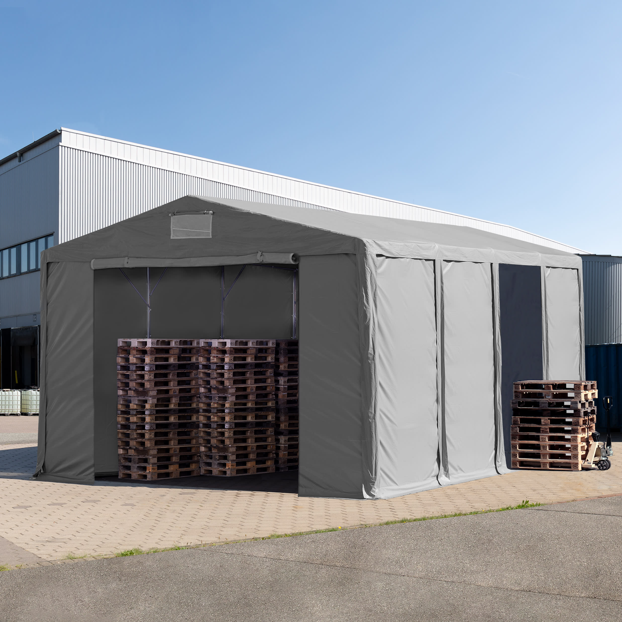 8x8m Tende Capannone grigio PVC 850 Tendone Deposito, Tenda Capannone, Tenda Deposito