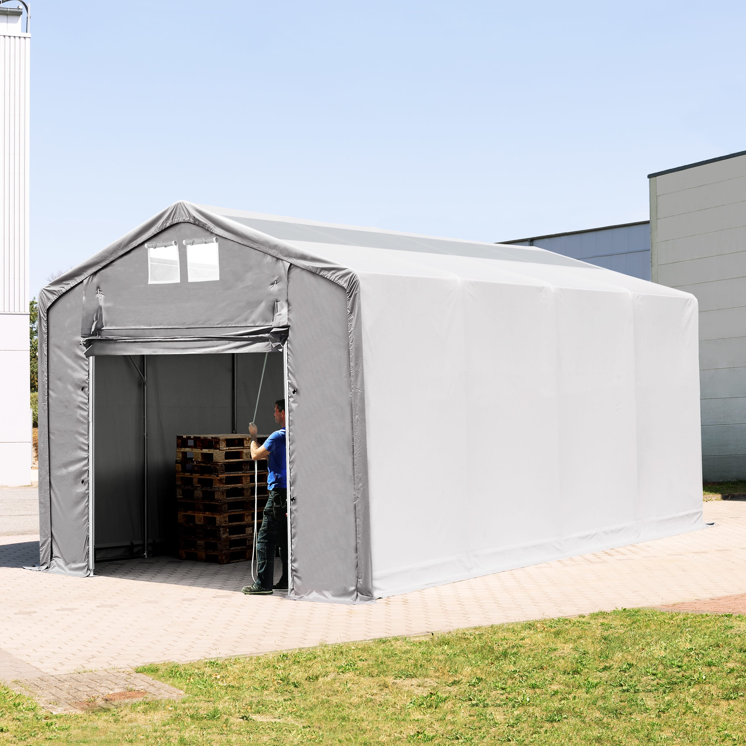 4x8m Tälthall grå PVC 850 PVC Hallar, Industritält, Byggtält