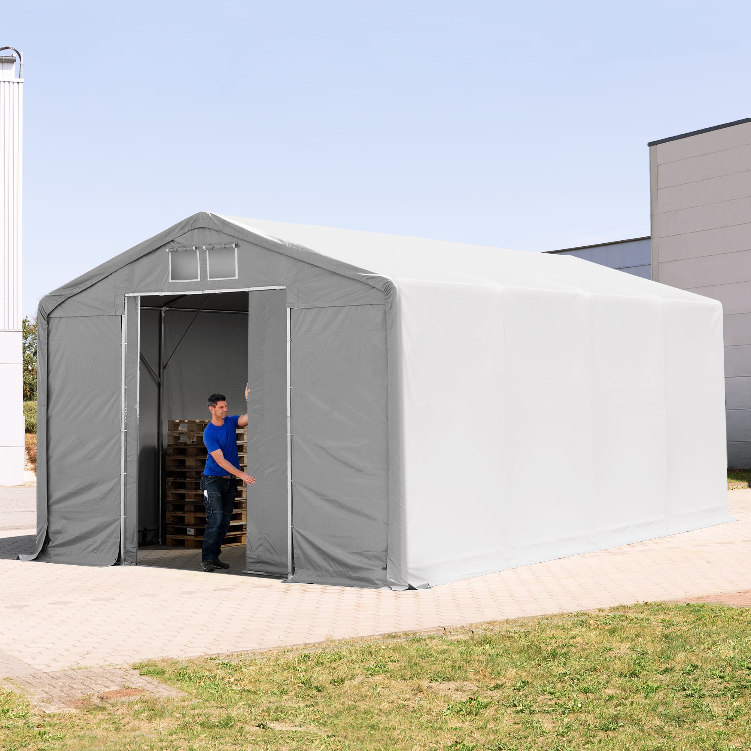 5x8m Industrial Tent grey PVC 850 Outlander storage shelter