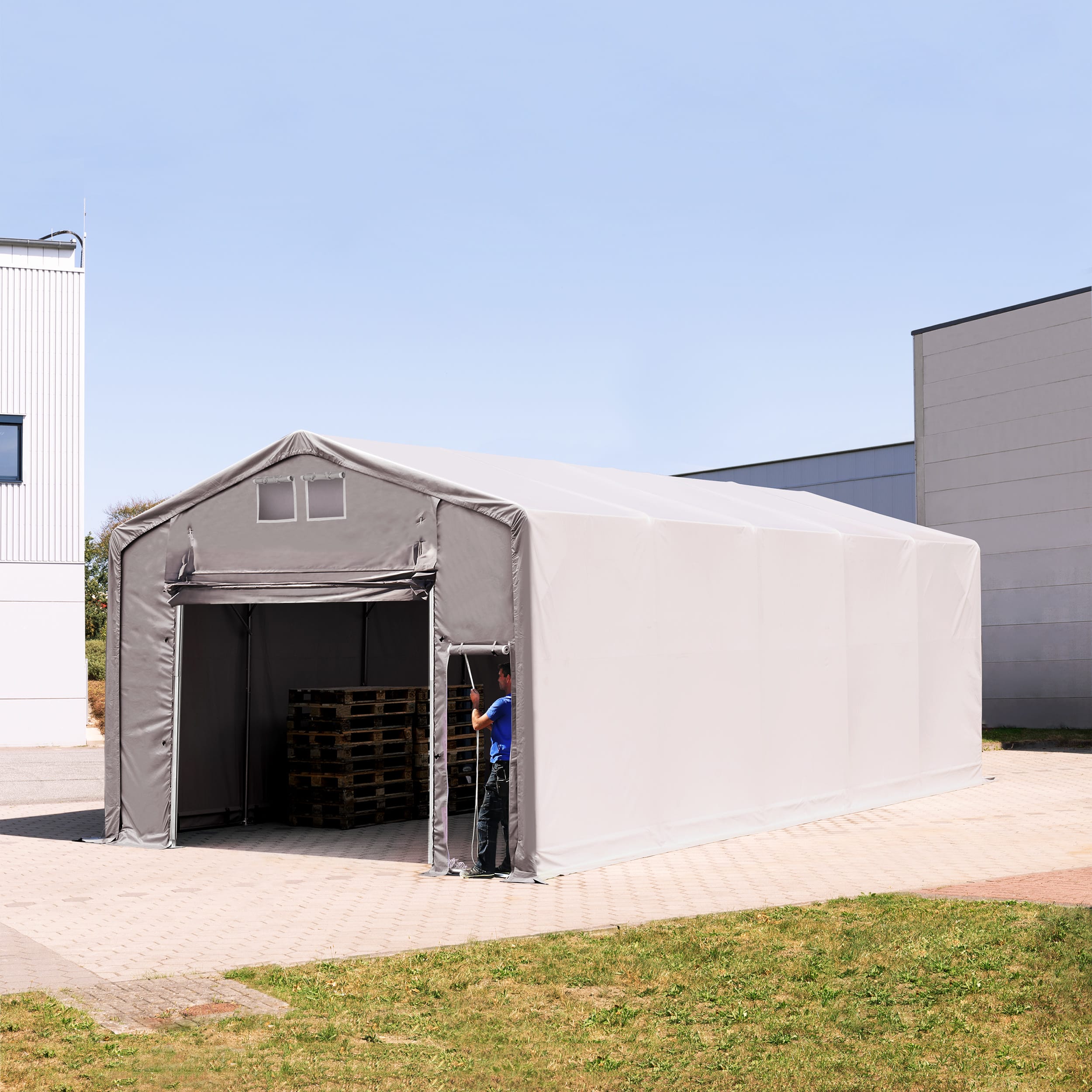 5x10m Zelthalle grau PVC 850 Industriezelt, Lagerhalle