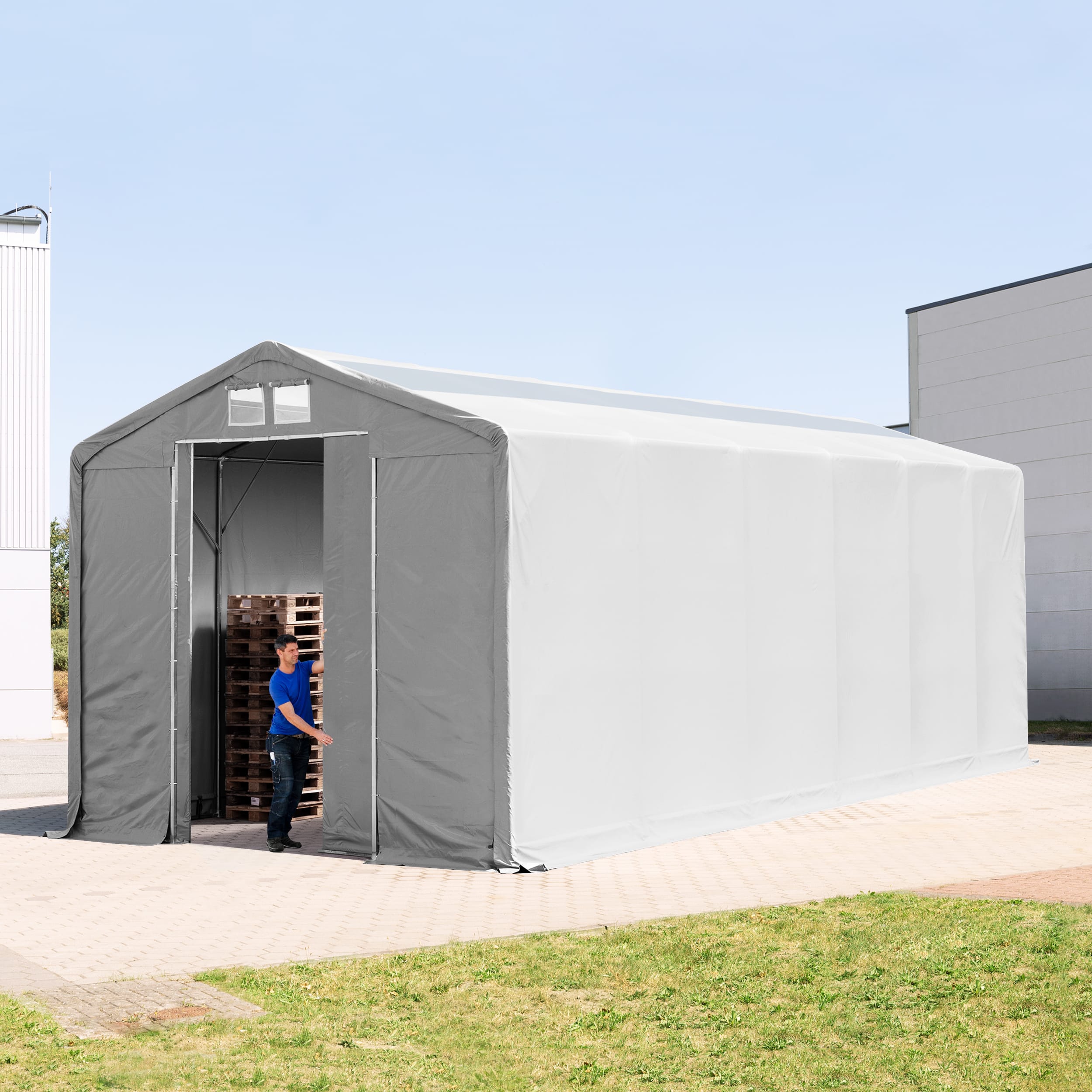 6x12m Industrial Tent grey PVC 850 Outlander storage shelter