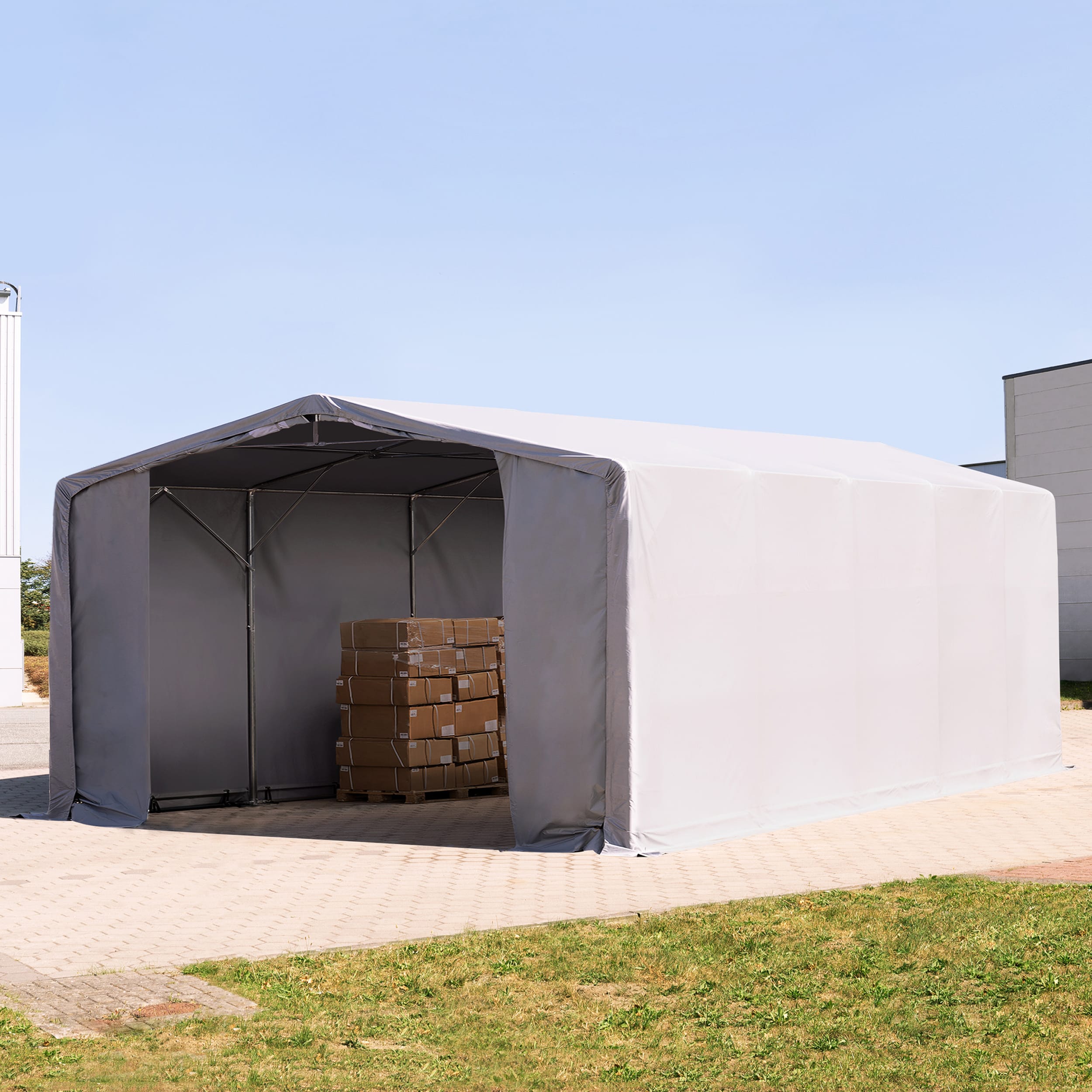 8x10m Industrial Tent grey PVC 850 Outlander storage shelter
