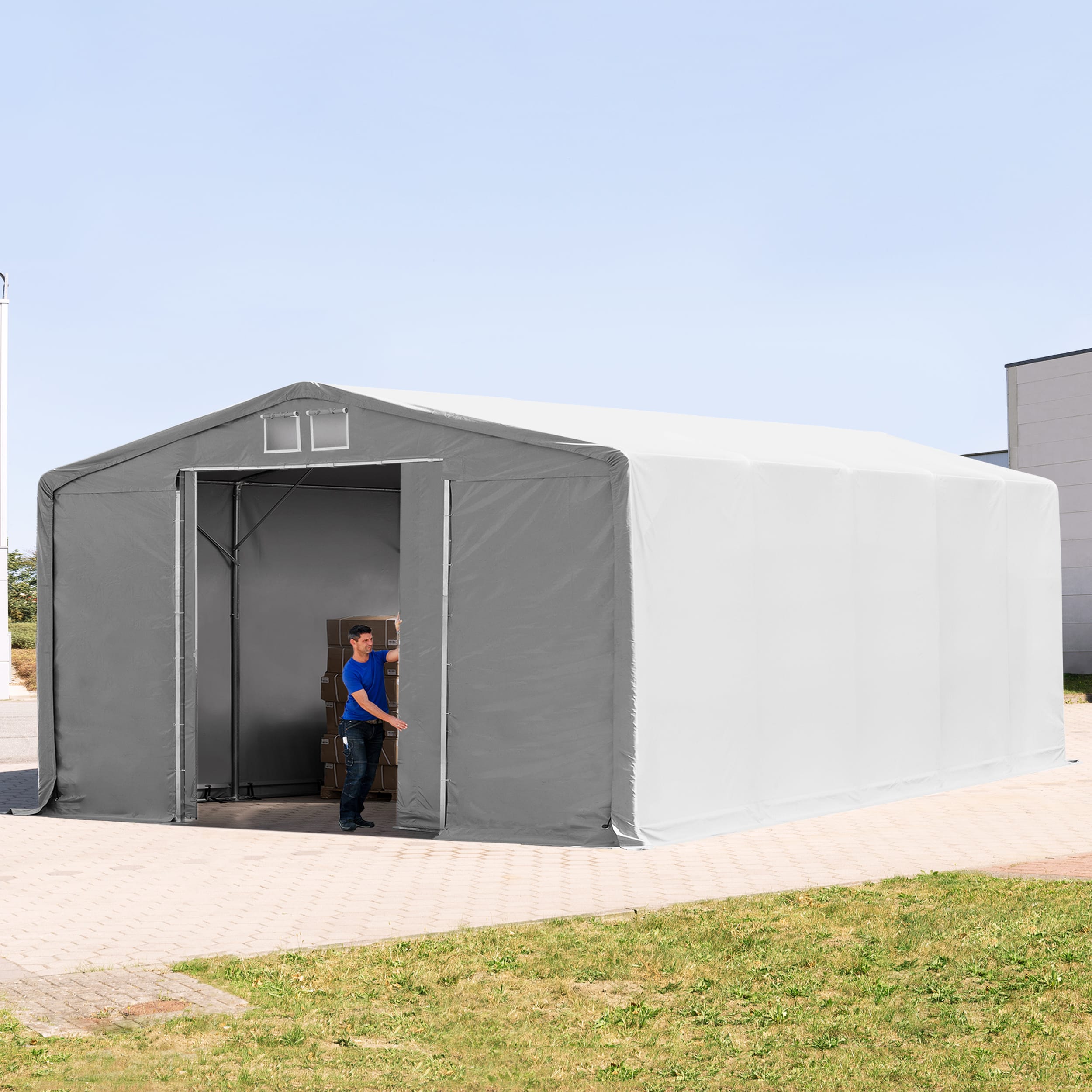 8x10m Pressuhalli harmaa PVC 850 Telttahalli, Teollisuushalli