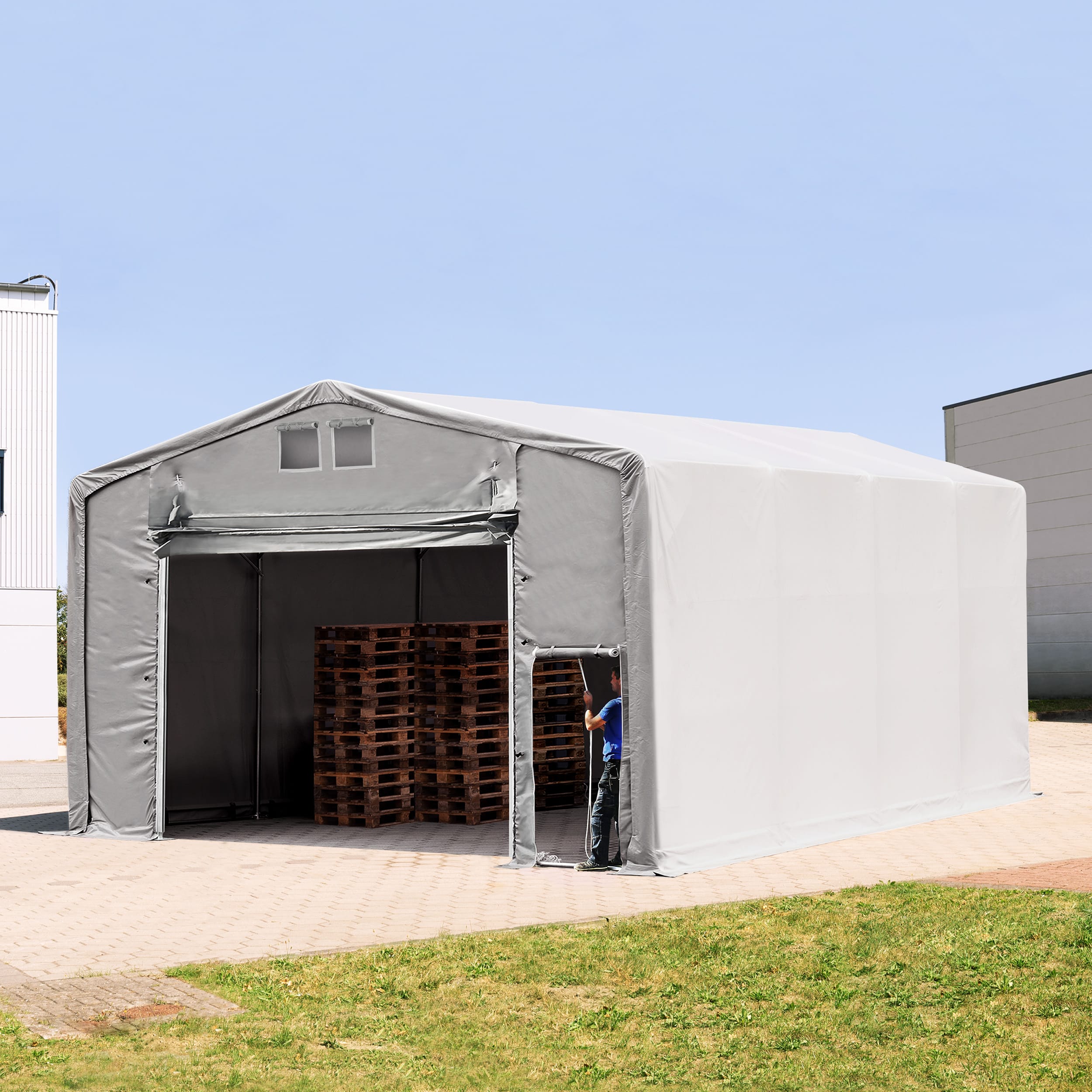 8x8m Industrial Tent grey PVC 2300 Outlander storage shelter