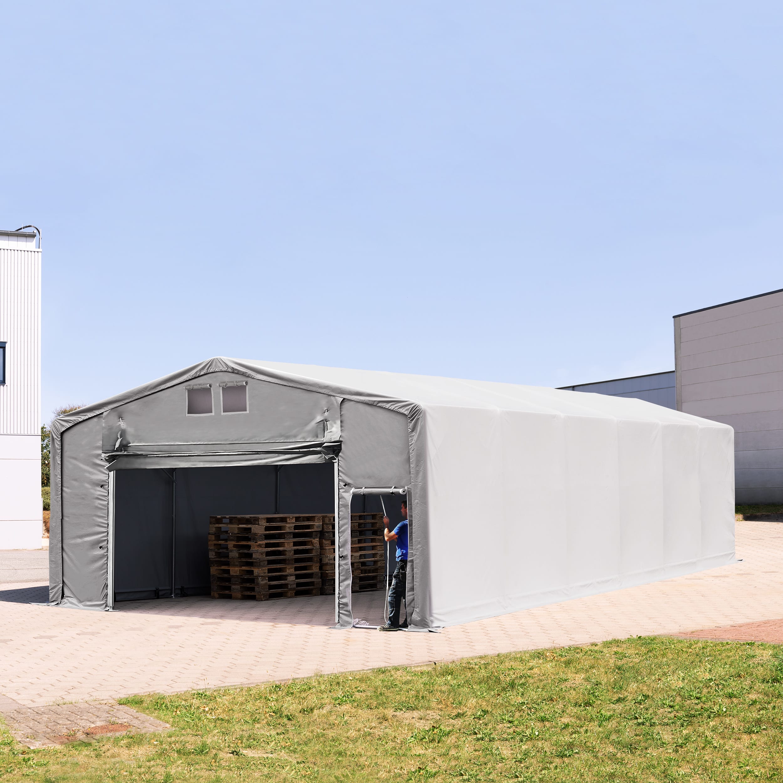 8x12m Industrial Tent grey PVC 2300 Outlander storage shelter