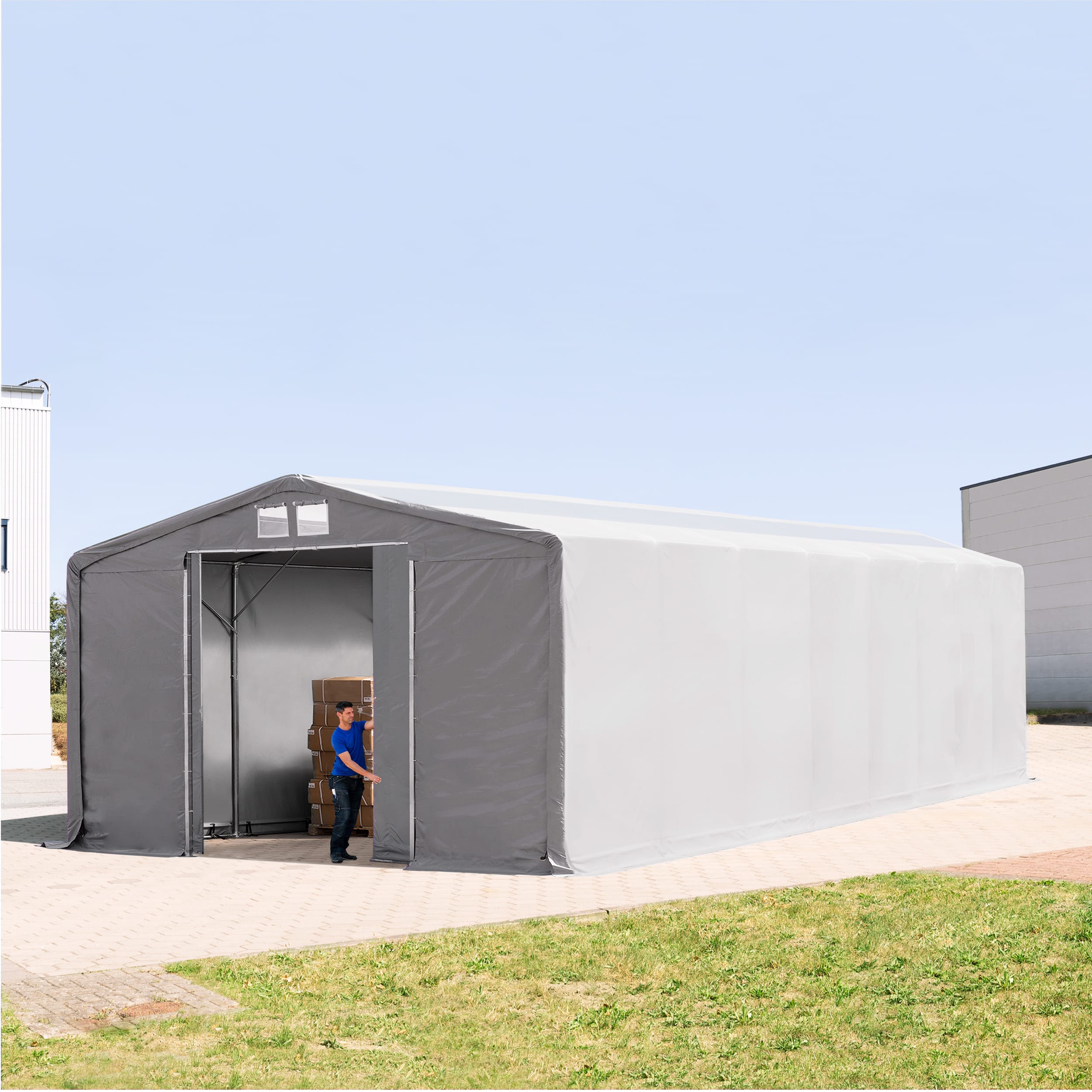 8x16m Industrial Tent grey PVC 2300 Outlander storage shelter