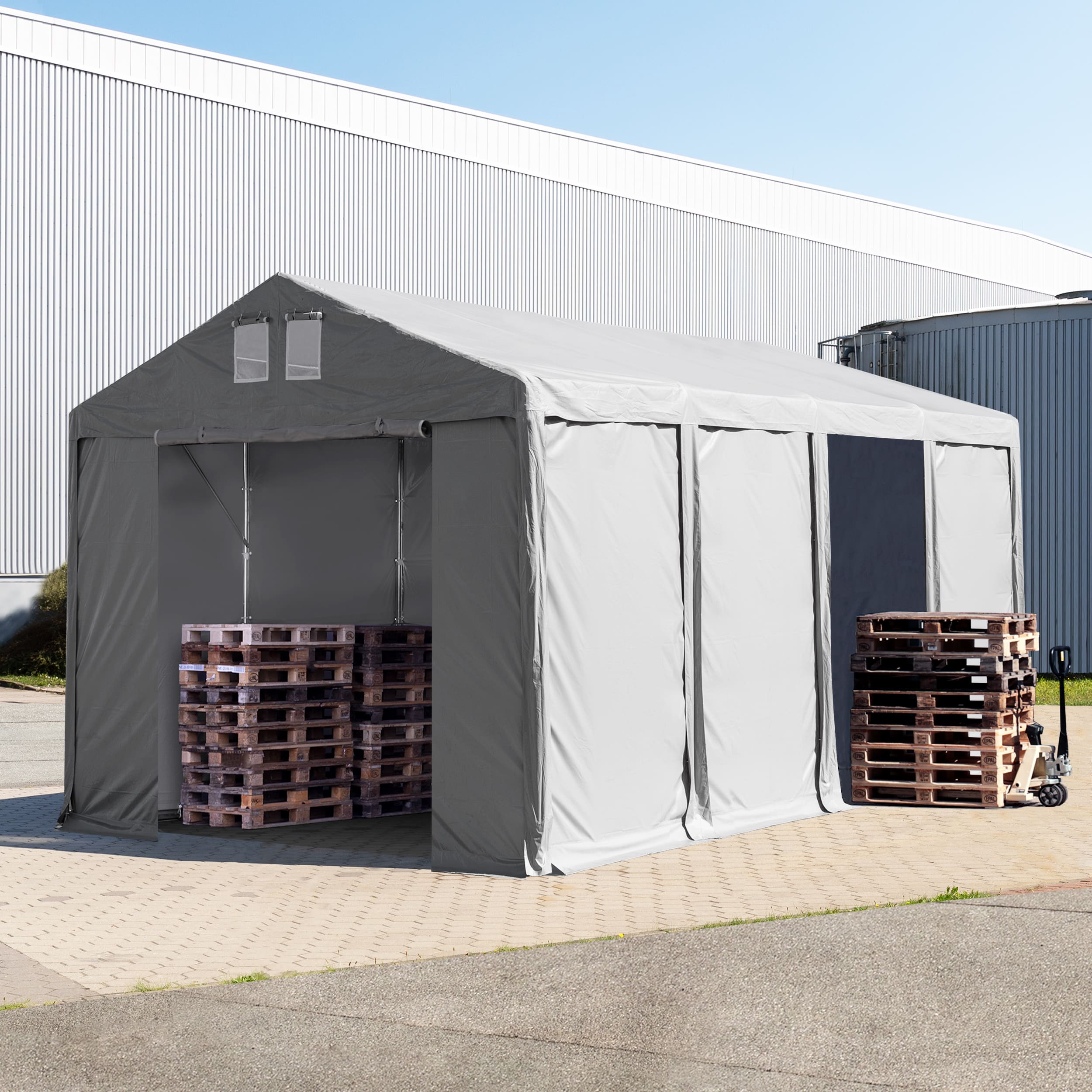 4x8m Lagertält grå PVC 850 Förvaringstält, Arbetstält