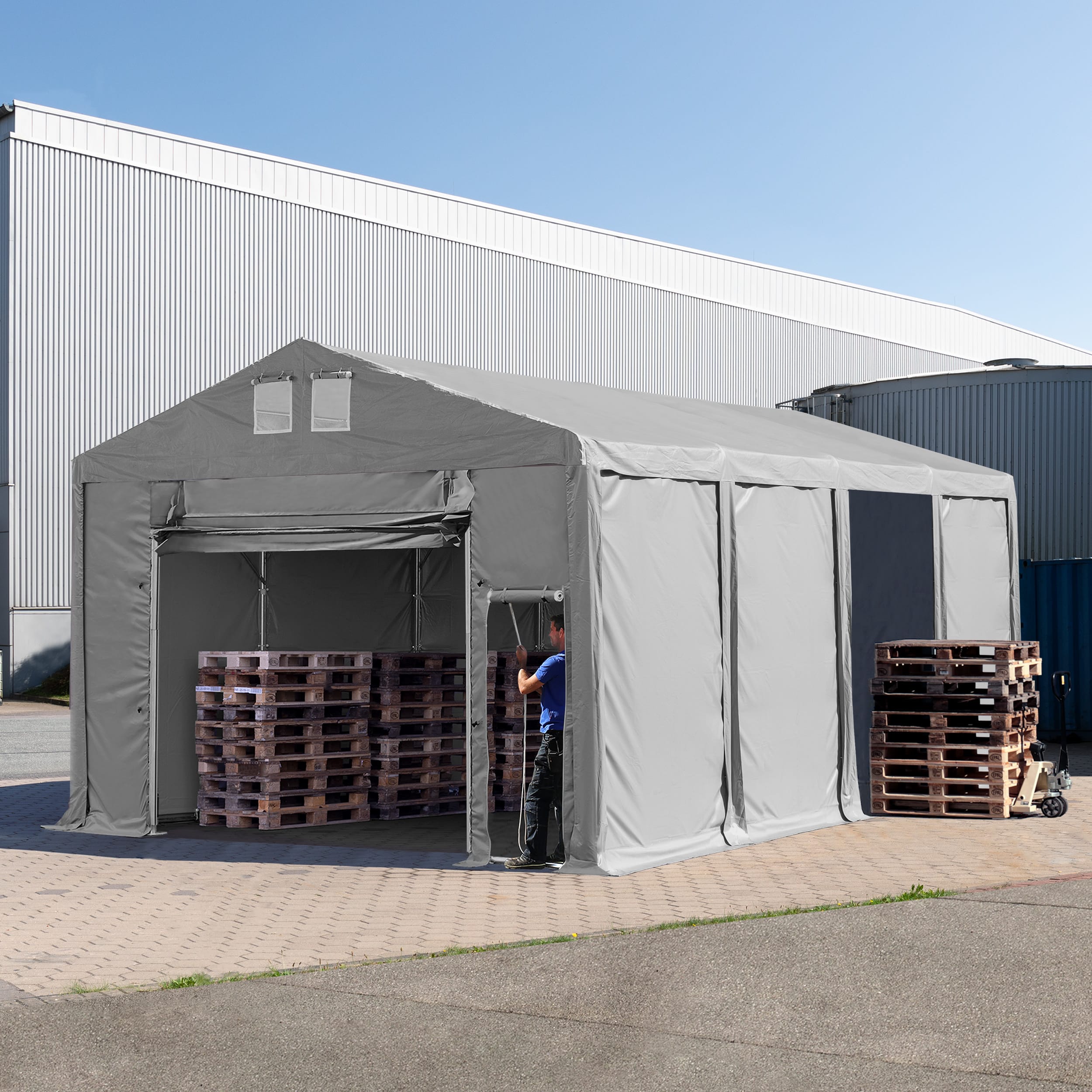 5x8m Tente de stockage gris PVC 850