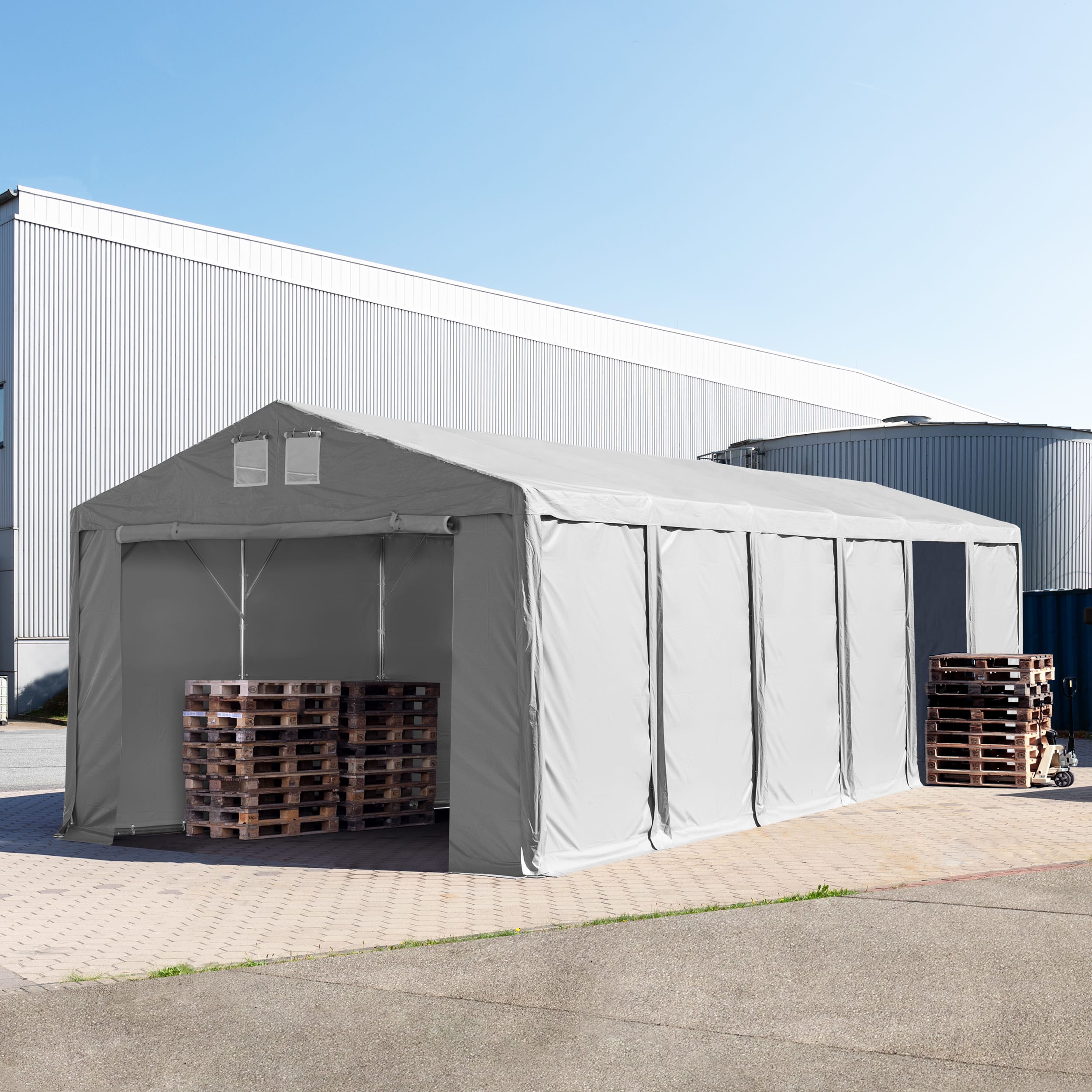 6x12m Opslagtent grijs PVC 850 Agraische Tenten, Hooi Opslag, Stockagetenten, Voorraadtenten, Magazijntenten