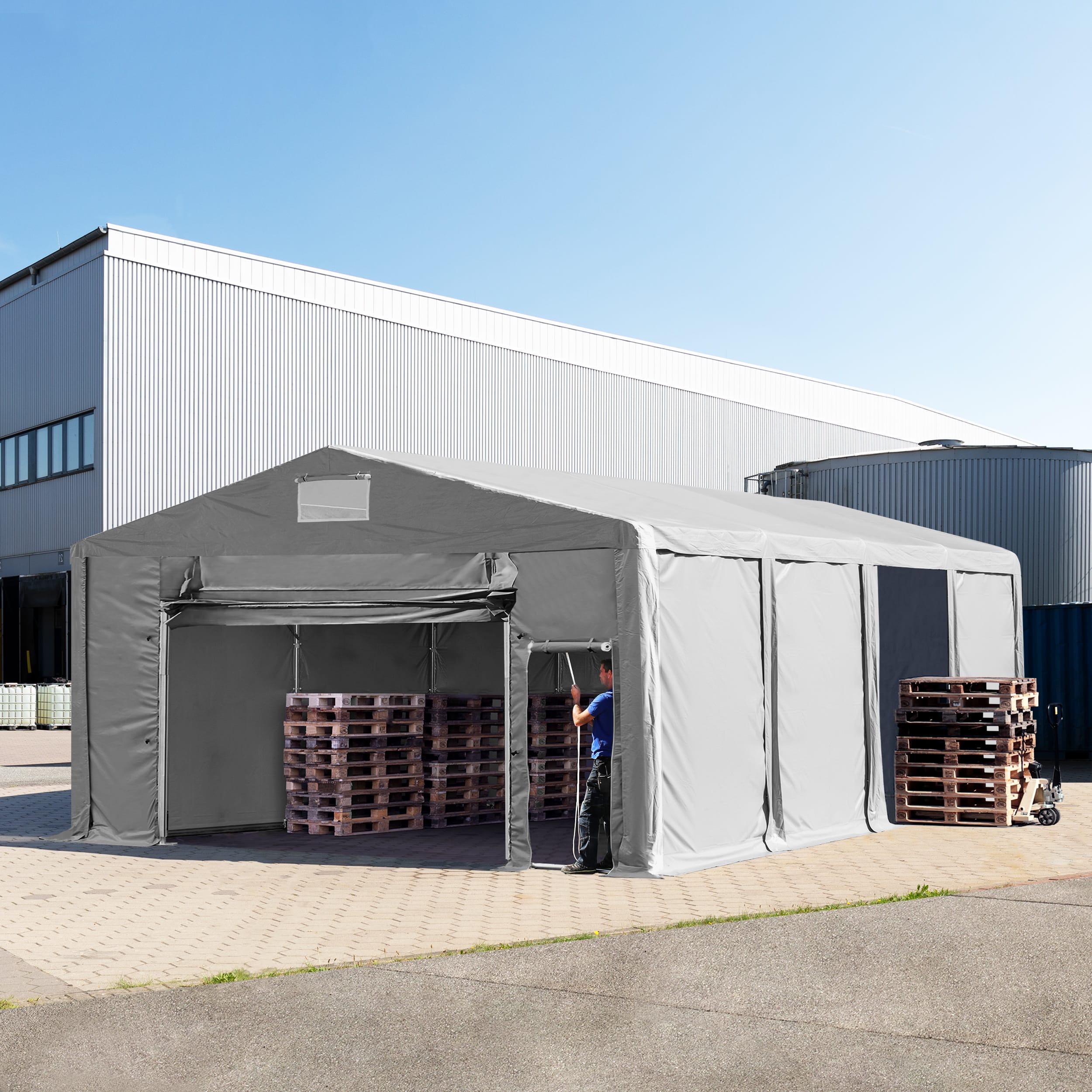 8x8m Tente de stockage gris PVC 850
