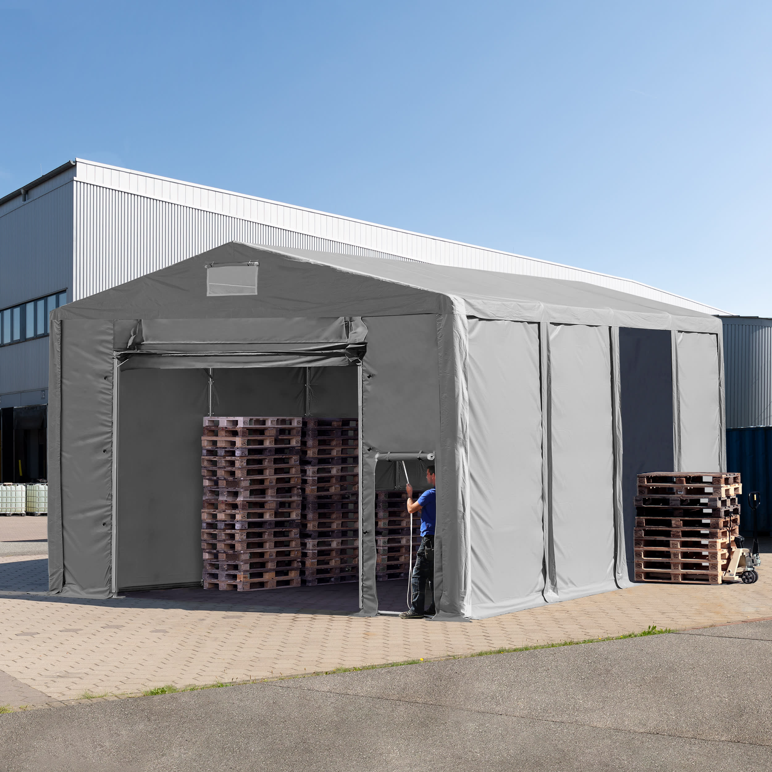 8x8m Storage Tent grey PVC 850 temporary buildings