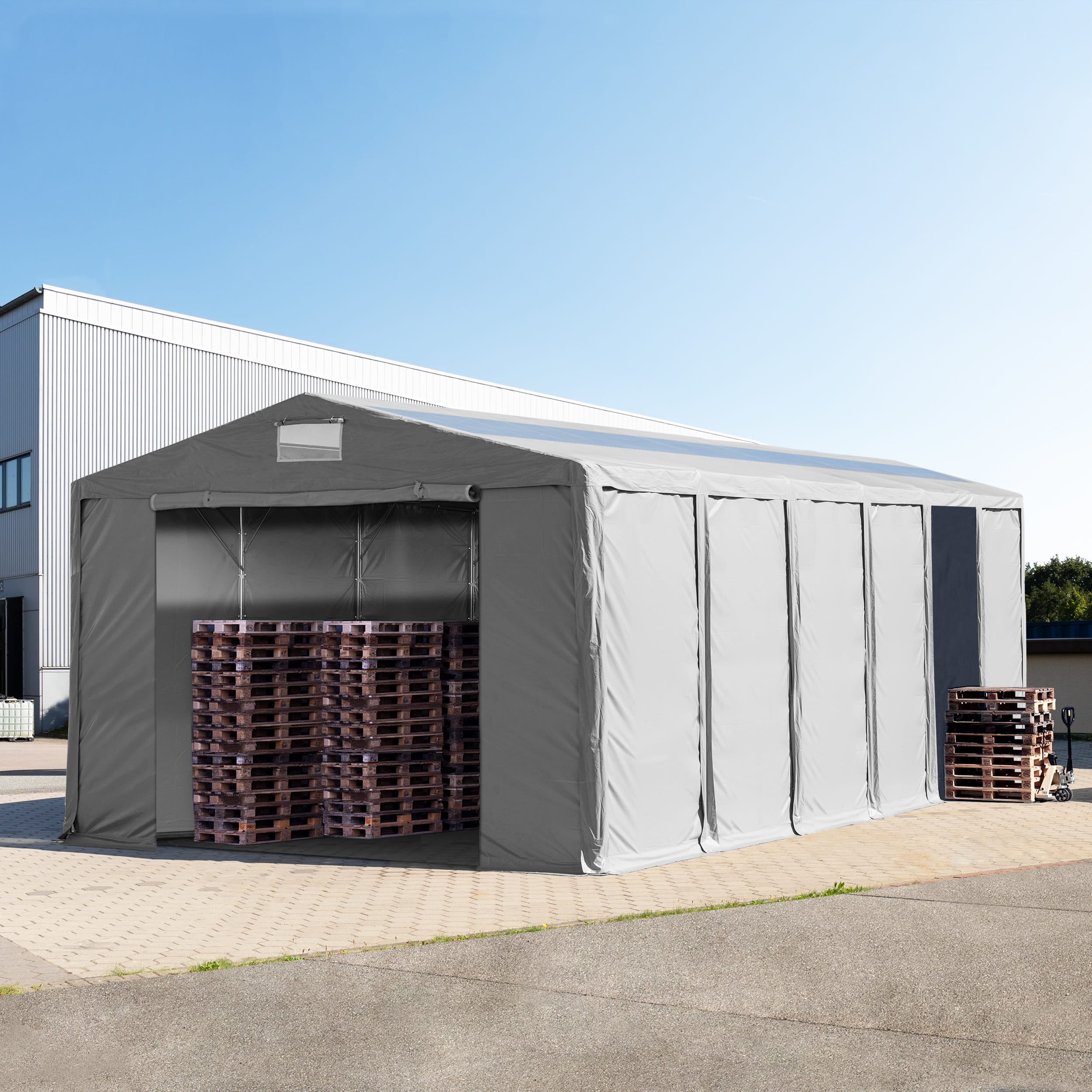 8x12m Tente de stockage gris PVC 850