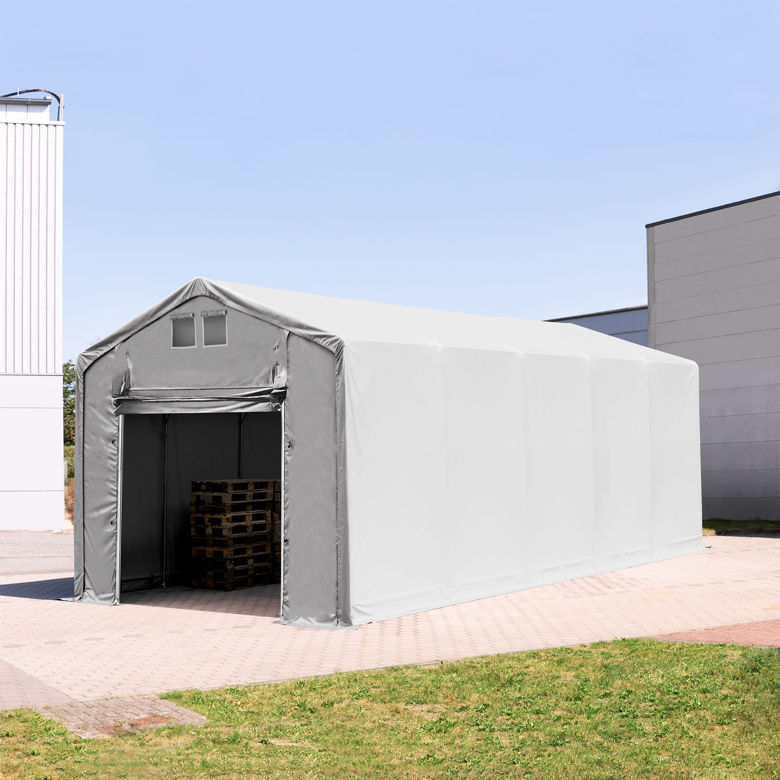 4x10m Tälthall grå PVC 850 PVC Hallar, Industritält, Byggtält