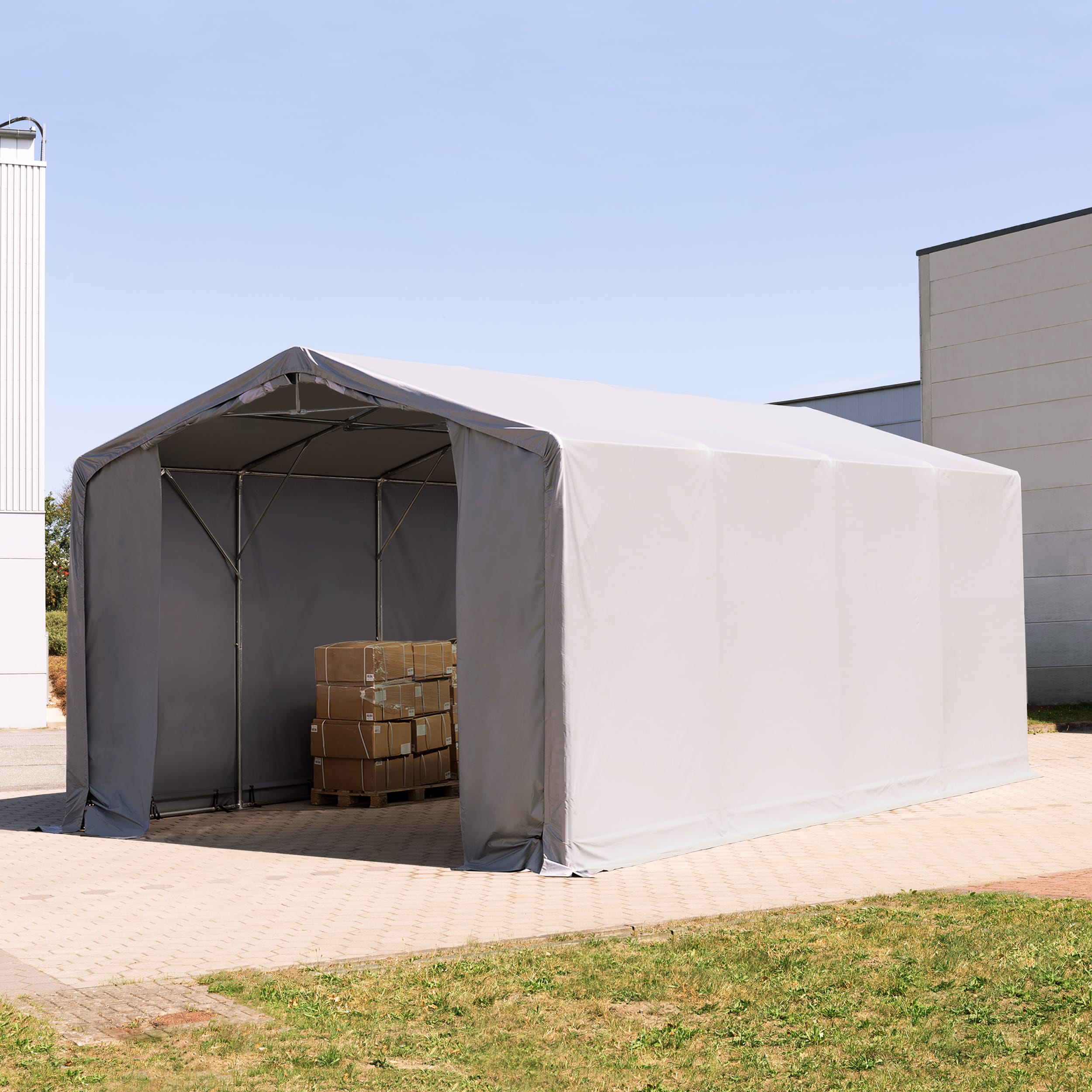 5x8m Industrial Tent grey PVC 850 Outlander storage shelter