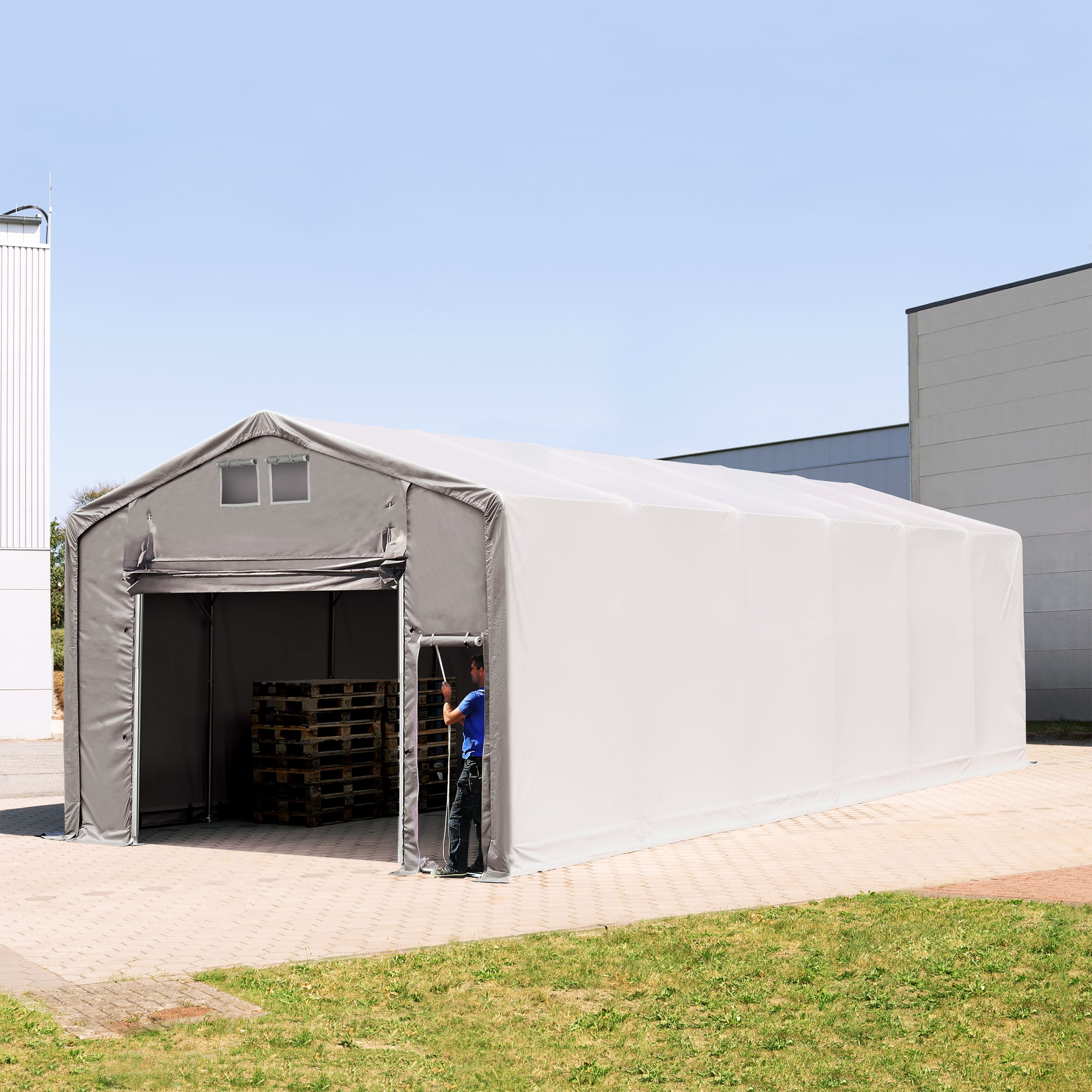5x12m Industrial Tent grey PVC 850 Outlander storage shelter