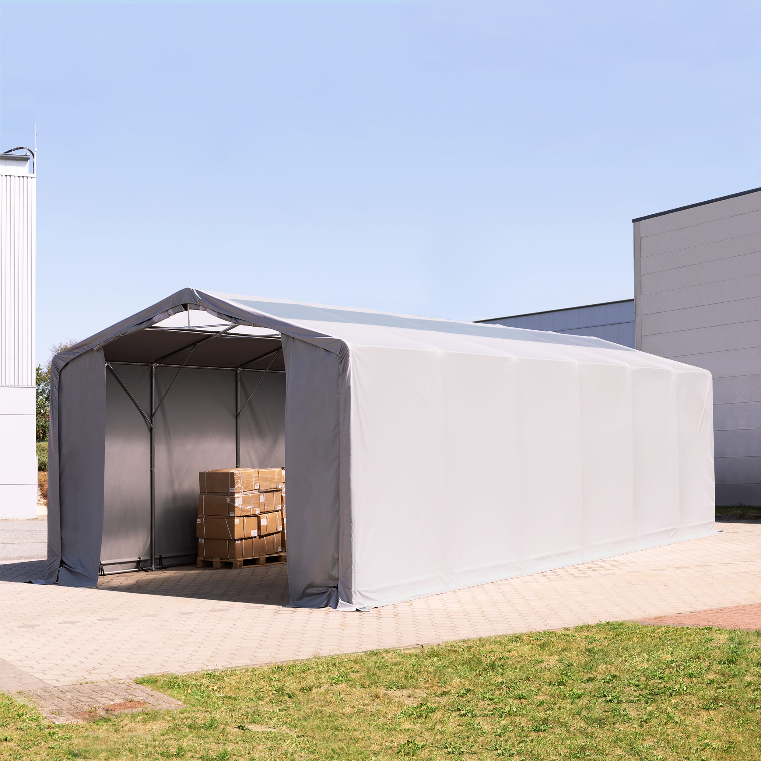 6x12m Pressuhalli harmaa PVC 850 Telttahalli, Teollisuushalli