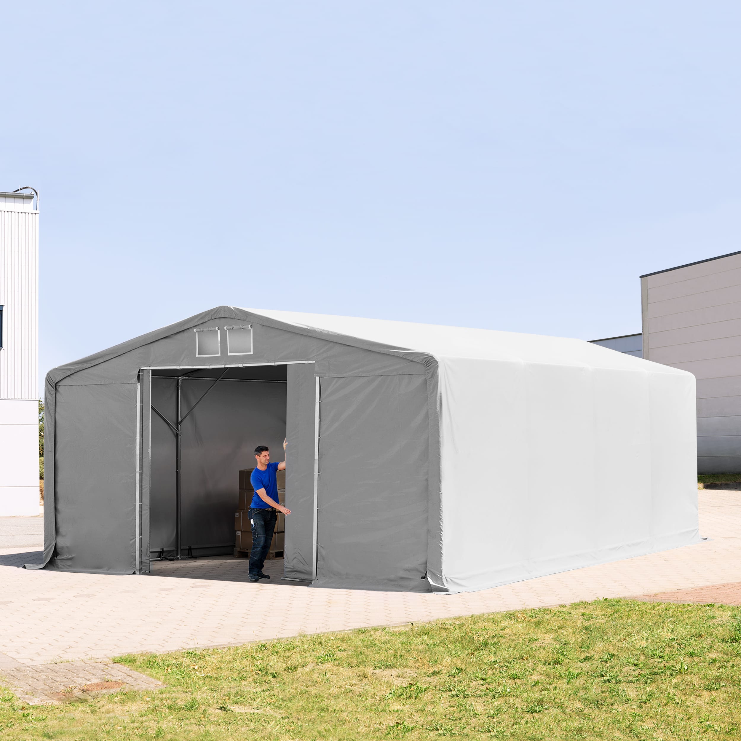 8x8m Industrial Tent grey PVC 850 Outlander storage shelter