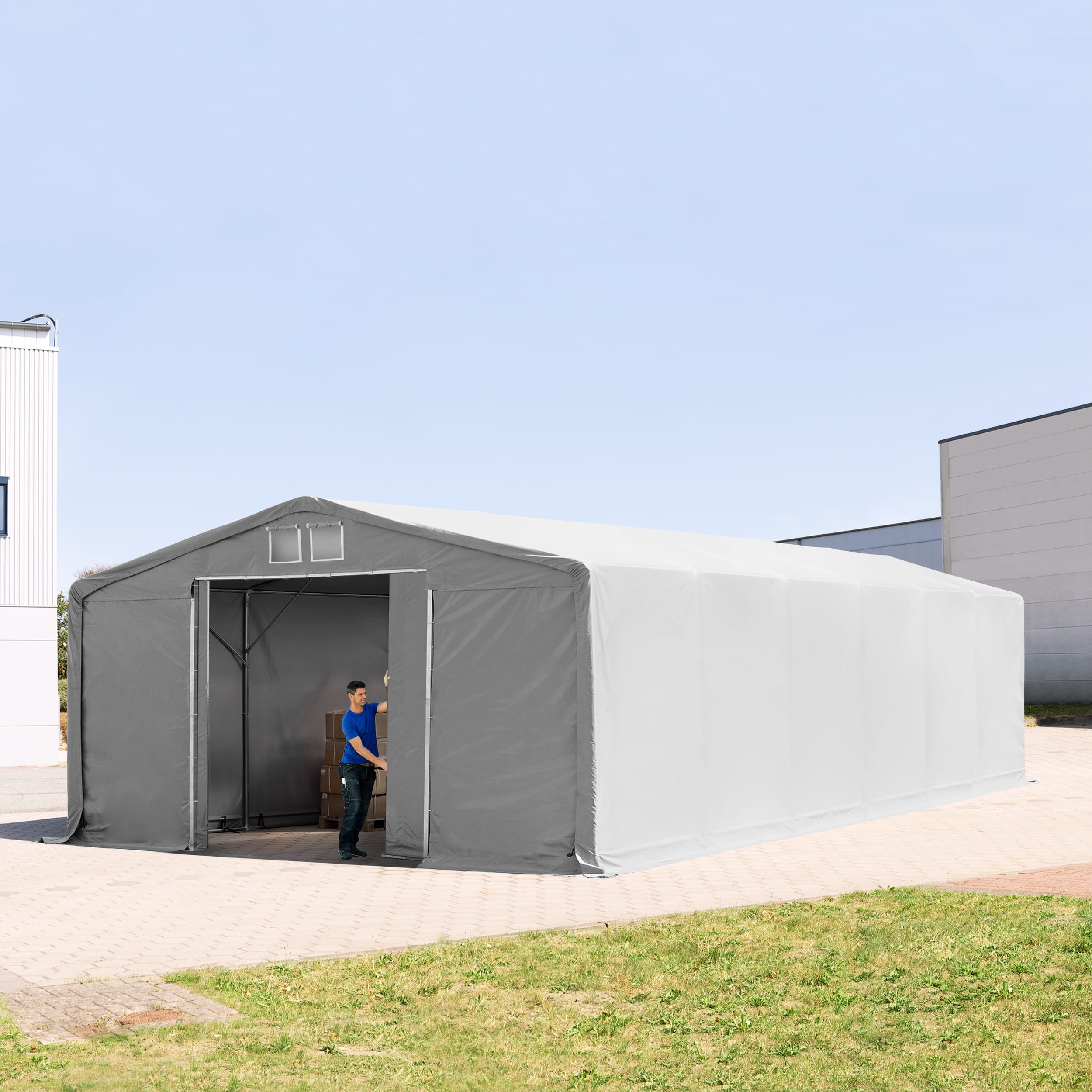 8x12m Industrial Tent grey PVC 2300 Outlander storage shelter
