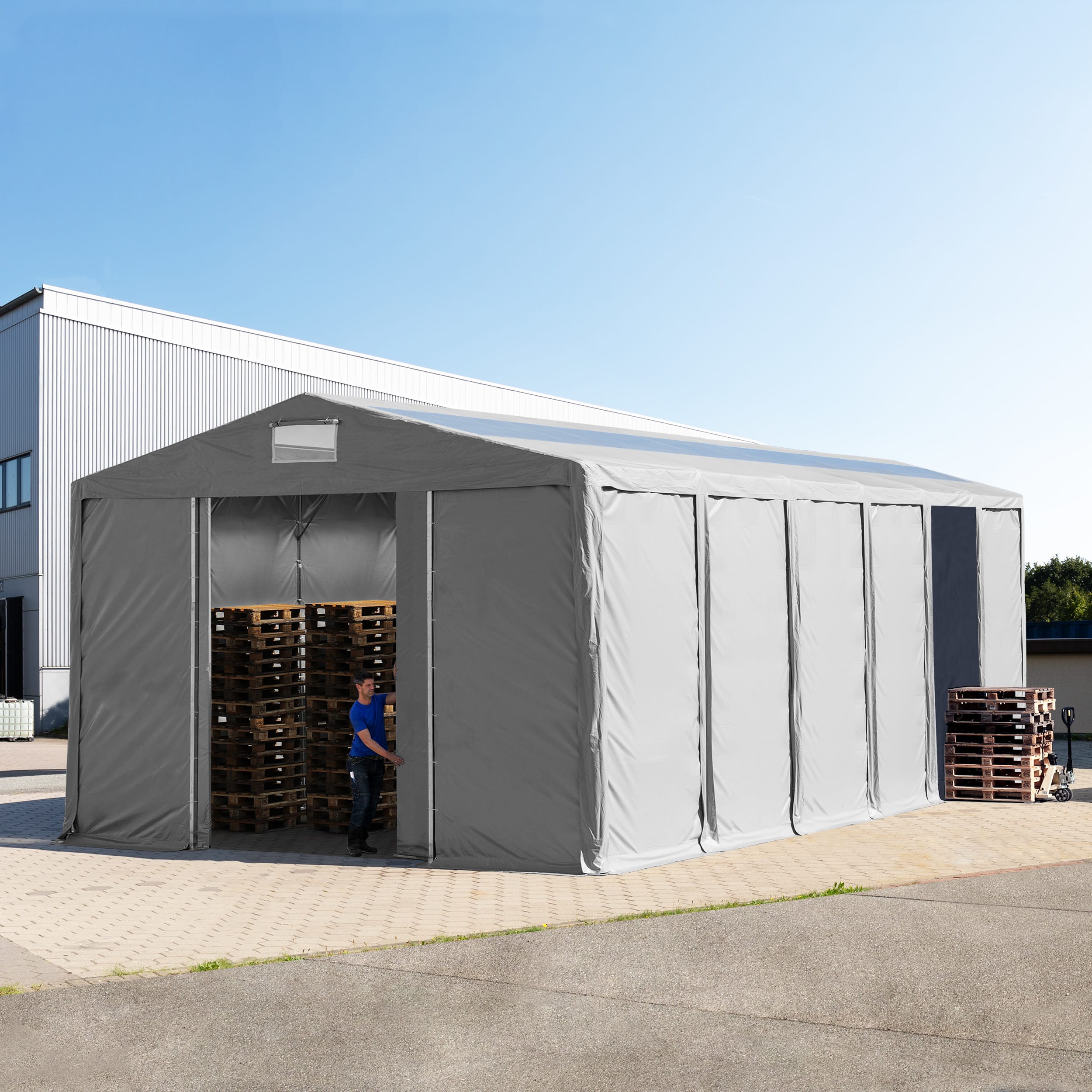 8x24m Tente de stockage gris PVC 850
