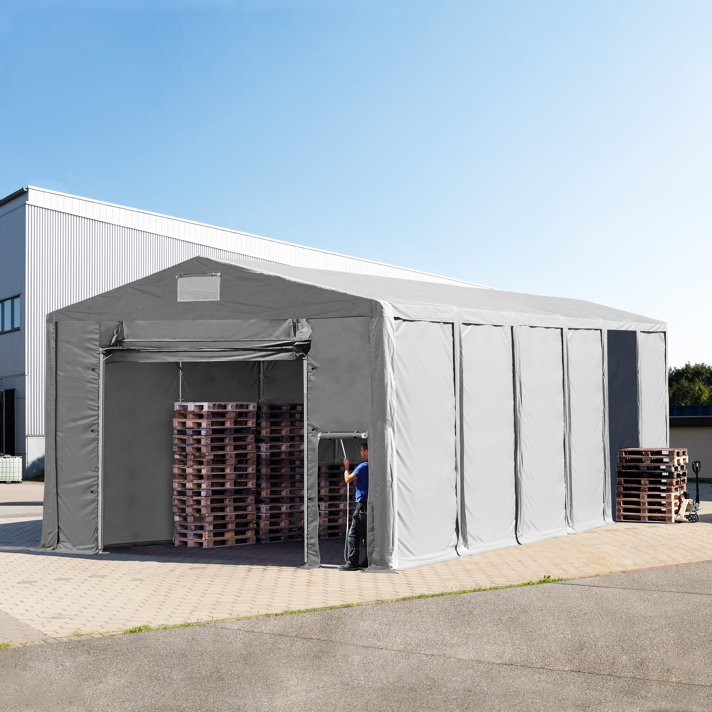 8x16m Lagertält grå PVC 850 Förvaringstält, Arbetstält