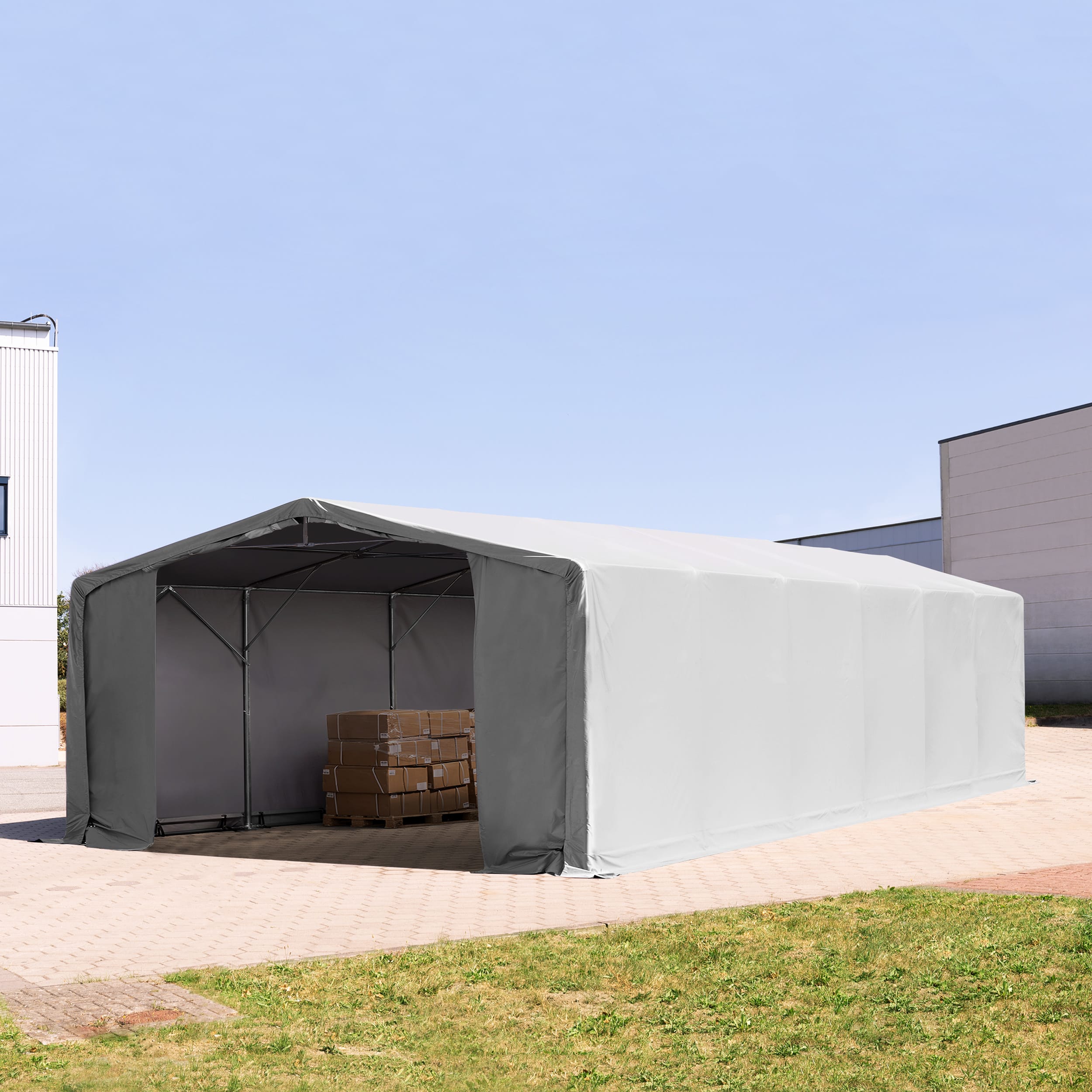 8x16m Pressuhalli harmaa PVC 850 Telttahalli, Teollisuushalli