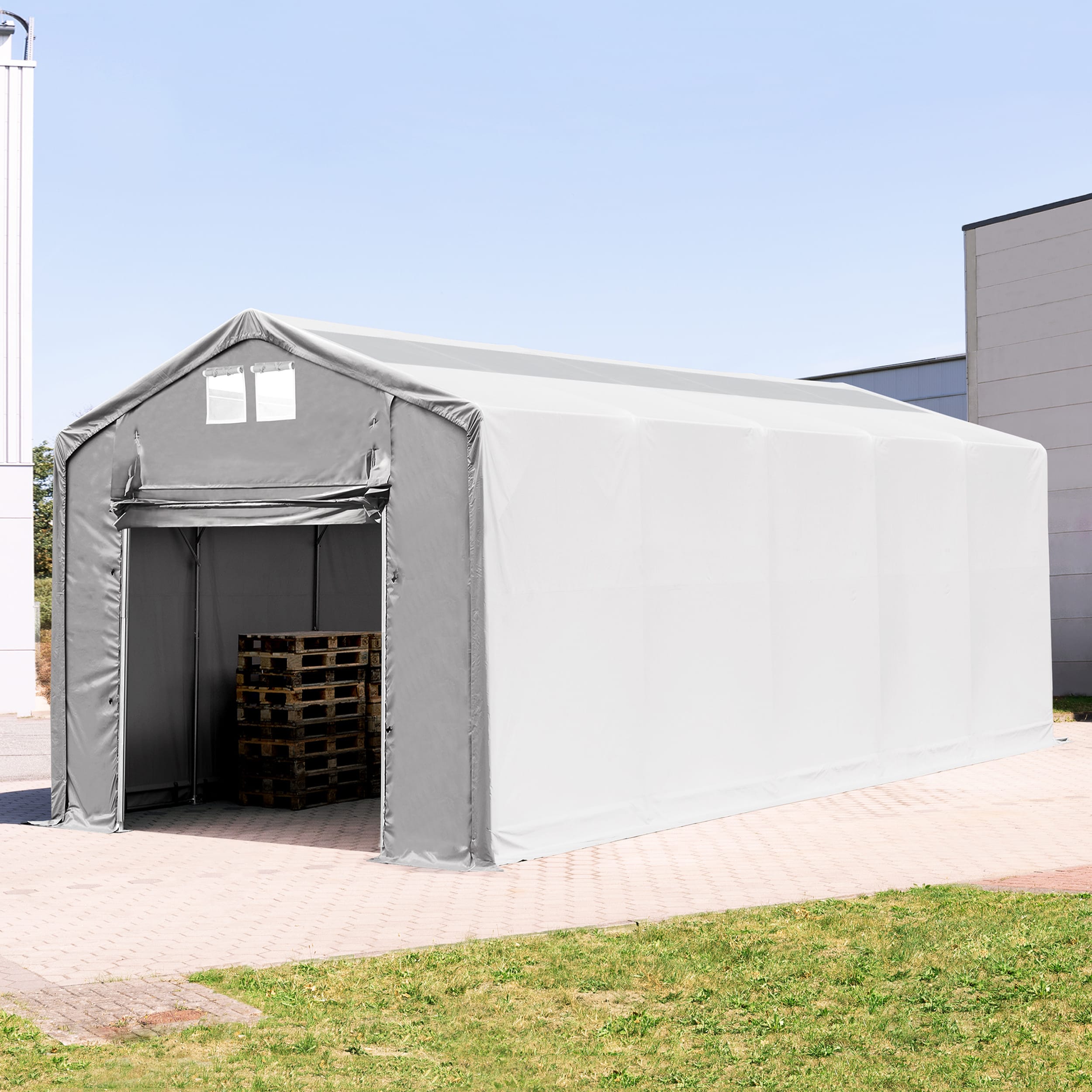 4x12m Hala Namiotowa szary PVC 850 Namiot Magazynowy, Namiot Przemysłowy, Hale Warsztatowe, Hale Magazynowe