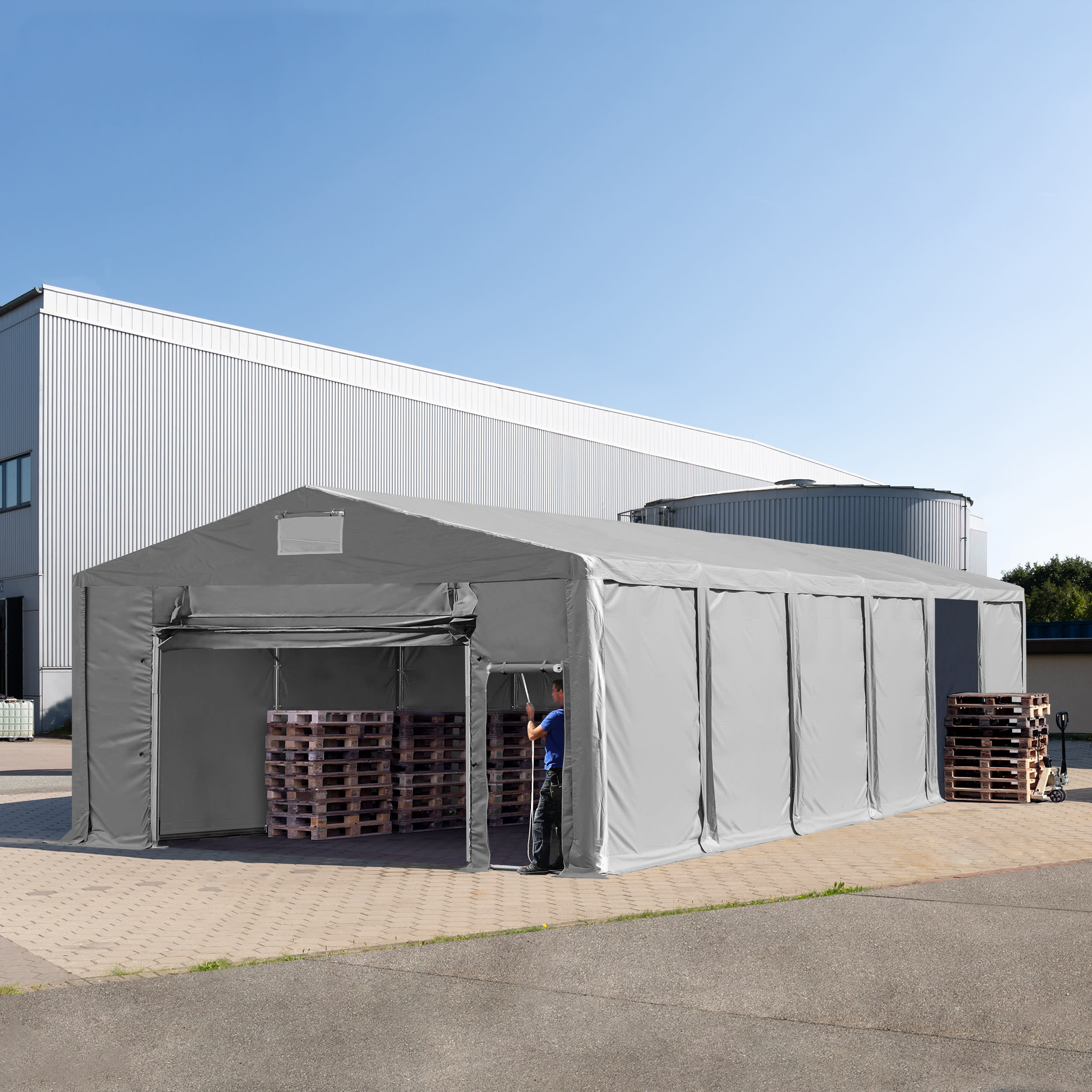 8x16m Tende Capannone grigio PVC 850 Tendone Deposito, Tenda Capannone, Tenda Deposito