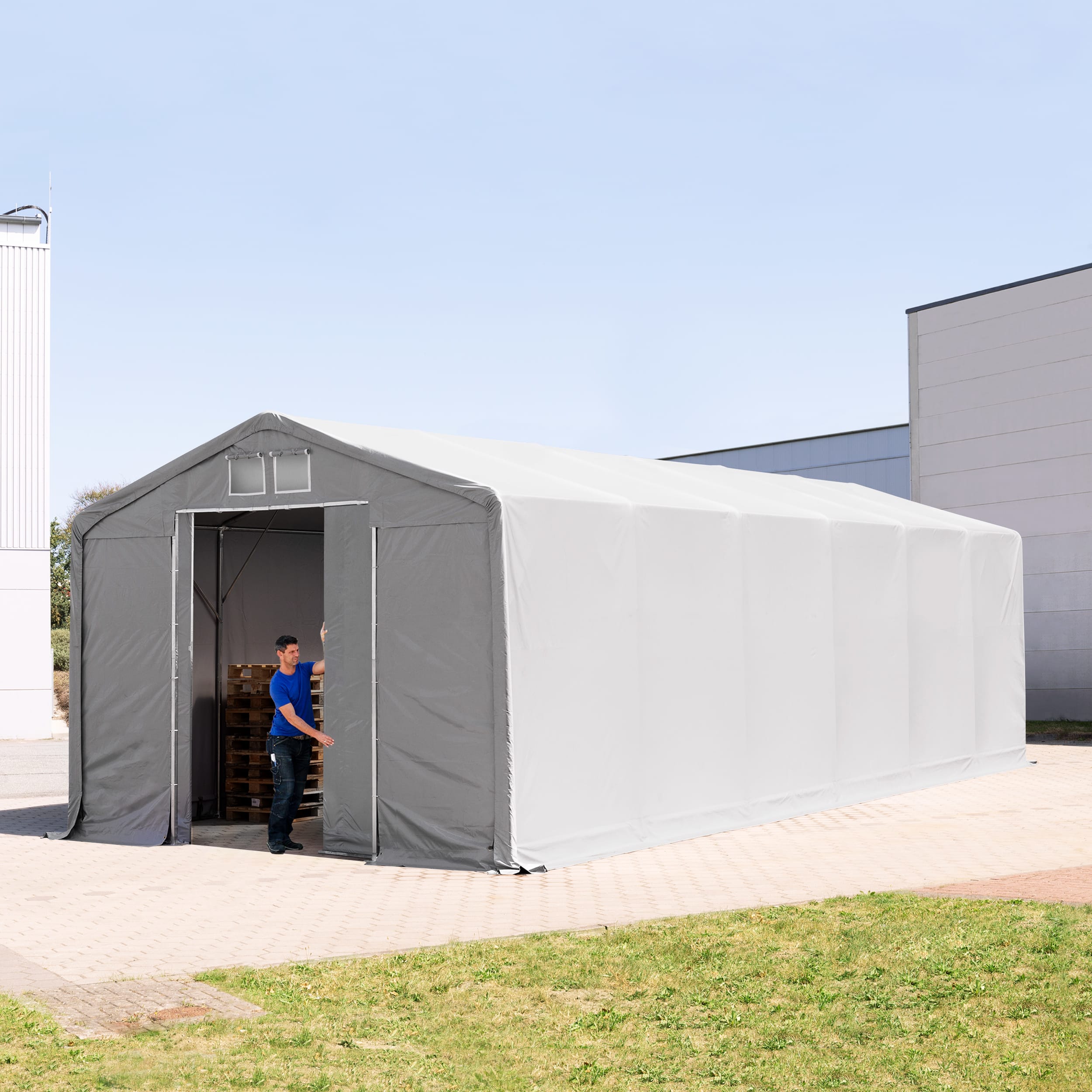 6x16m Hangar PVC gris PVC 850 Hall de stockage