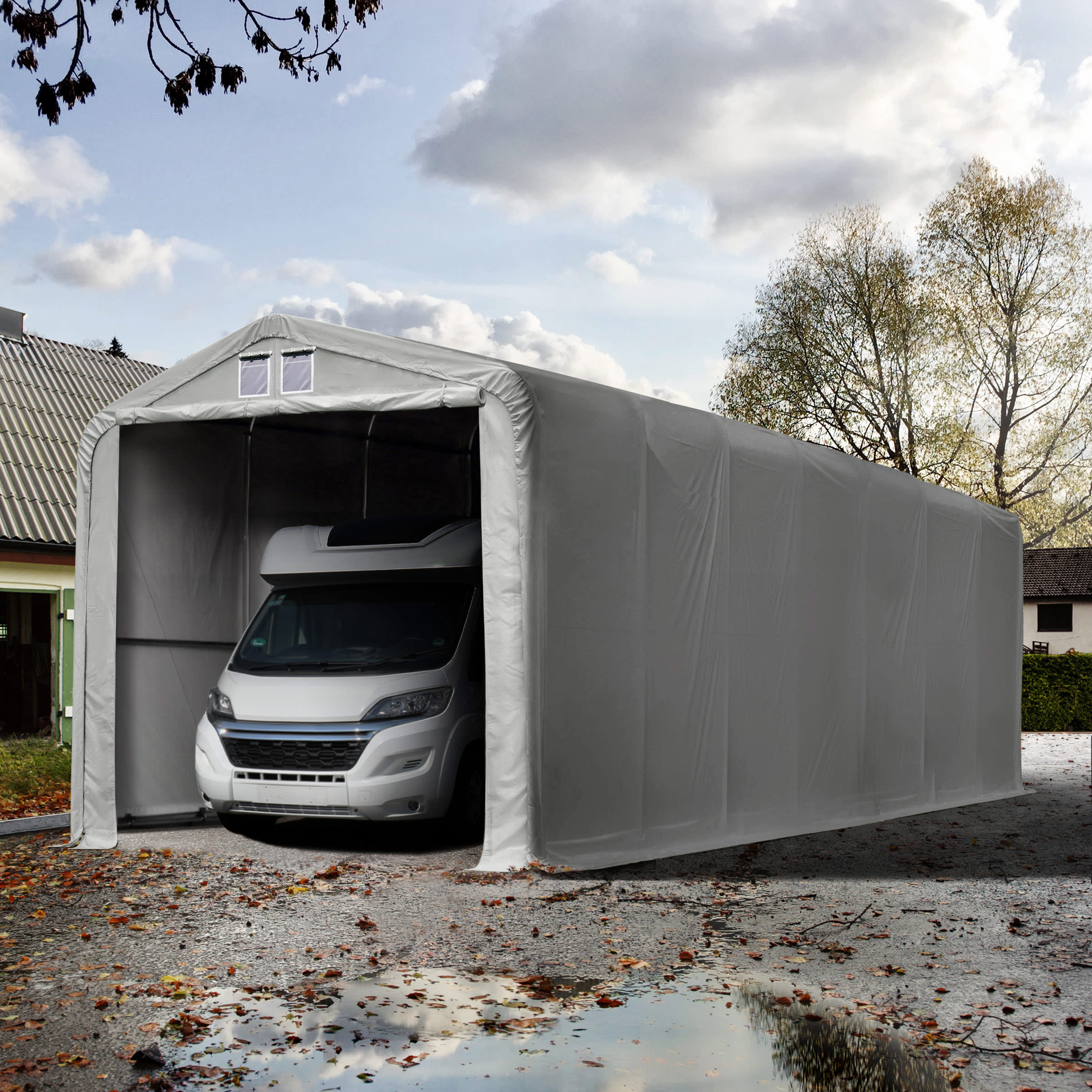 4x16m Tente garage gris PVC 850 Abri garage