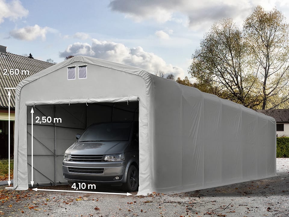 5x30m Tente garage gris PVC 850 Abri garage