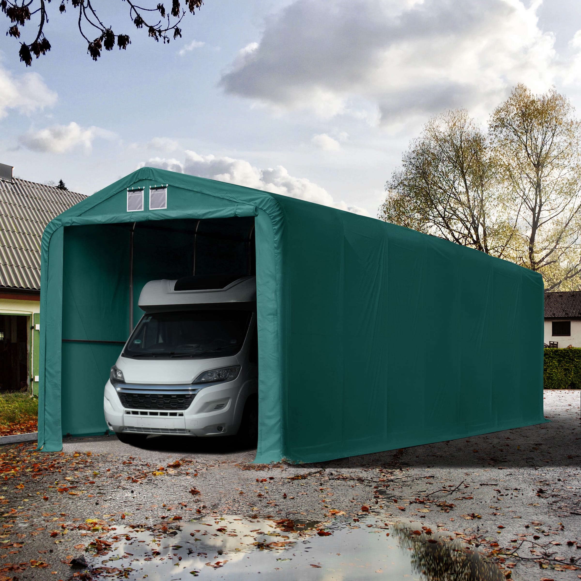 4x16m Tende Garage verde scuro PVC 850 Box Auto