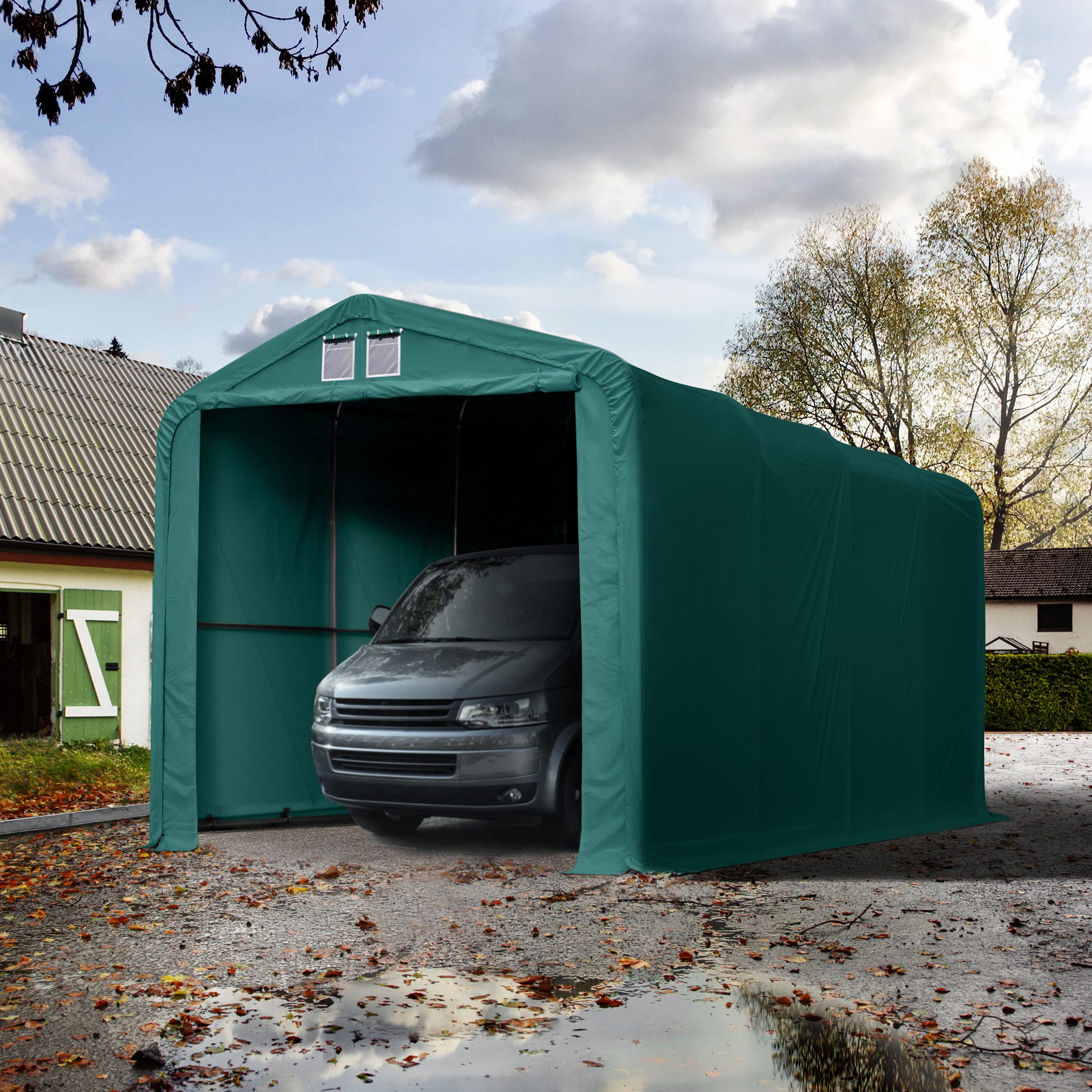 4x8m Tende Garage verde scuro PVC 850 Box Auto