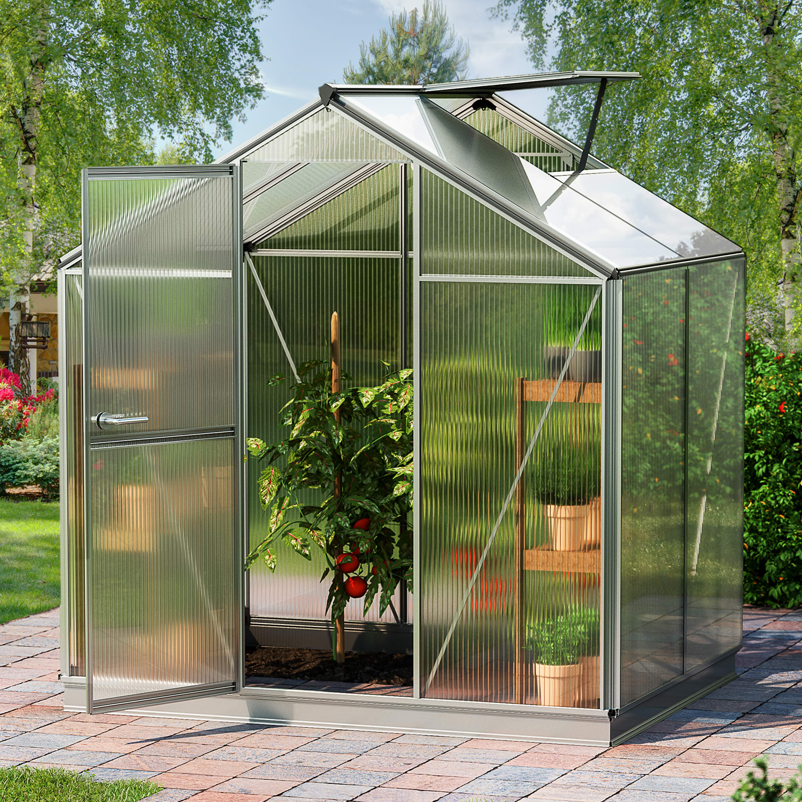 1.92x1.31x1.93 m Greenhouse aluminium Polycarbonate glasshouse