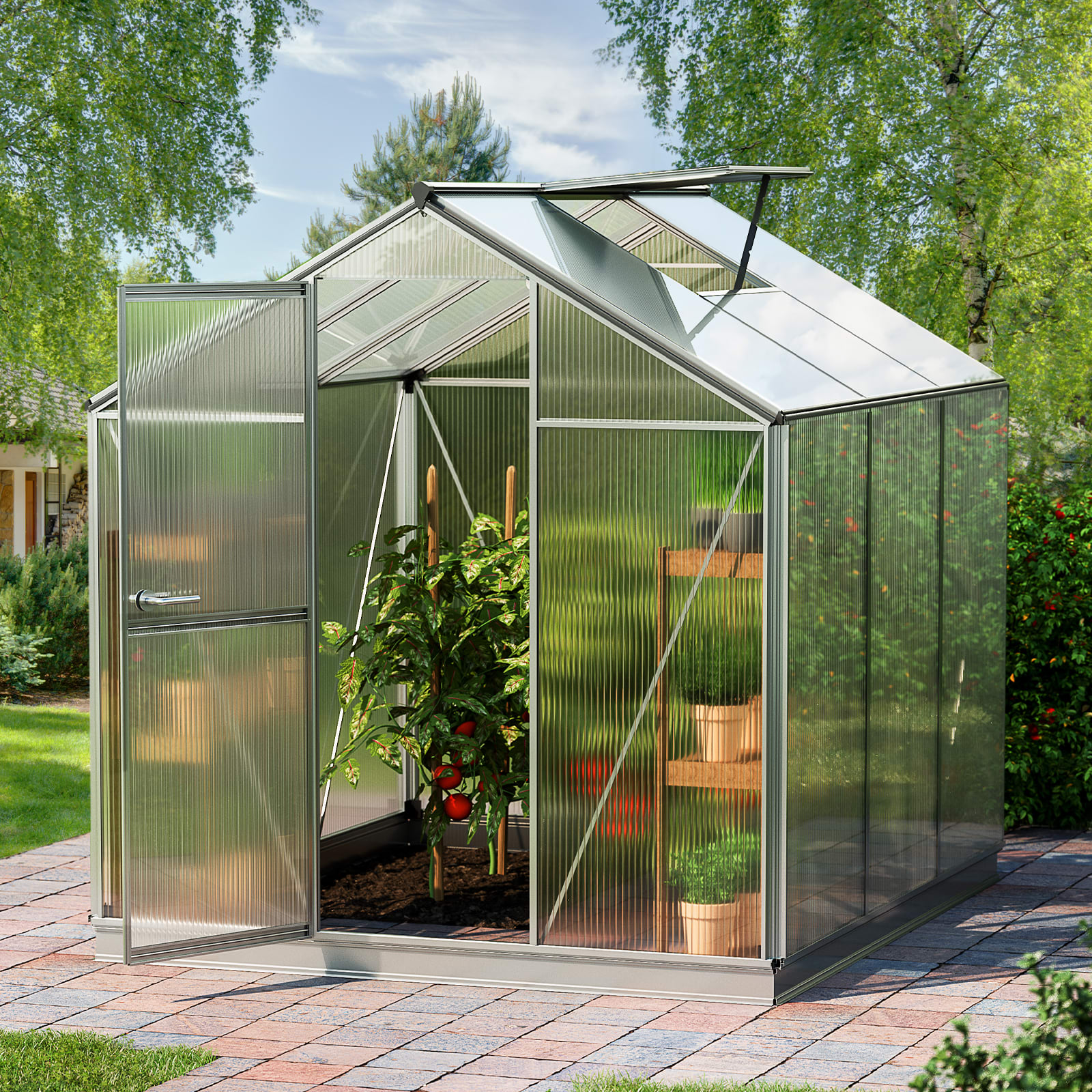1,92x1,92x1,93 m Serre de jardin aluminium naturel polycarbonate Serre en verre