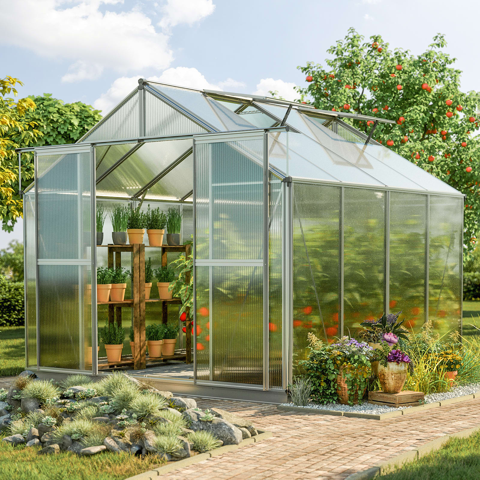 2,25x2,59x2,13 mm Tuinkas aluminium natuur polycarbonaat Tuinkas, Kweekkas, Broeikas, Serre