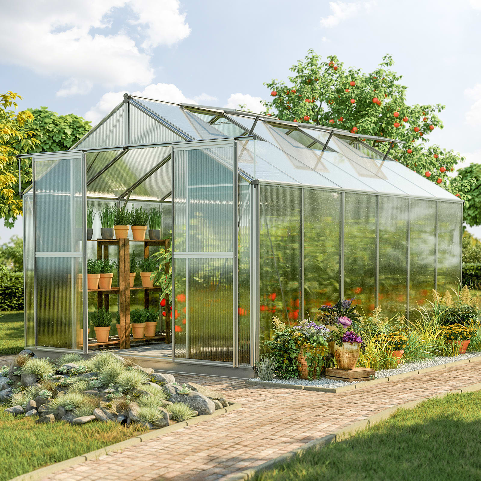 2.25x3.84x2.13 m Greenhouse aluminium Polycarbonate glasshouse