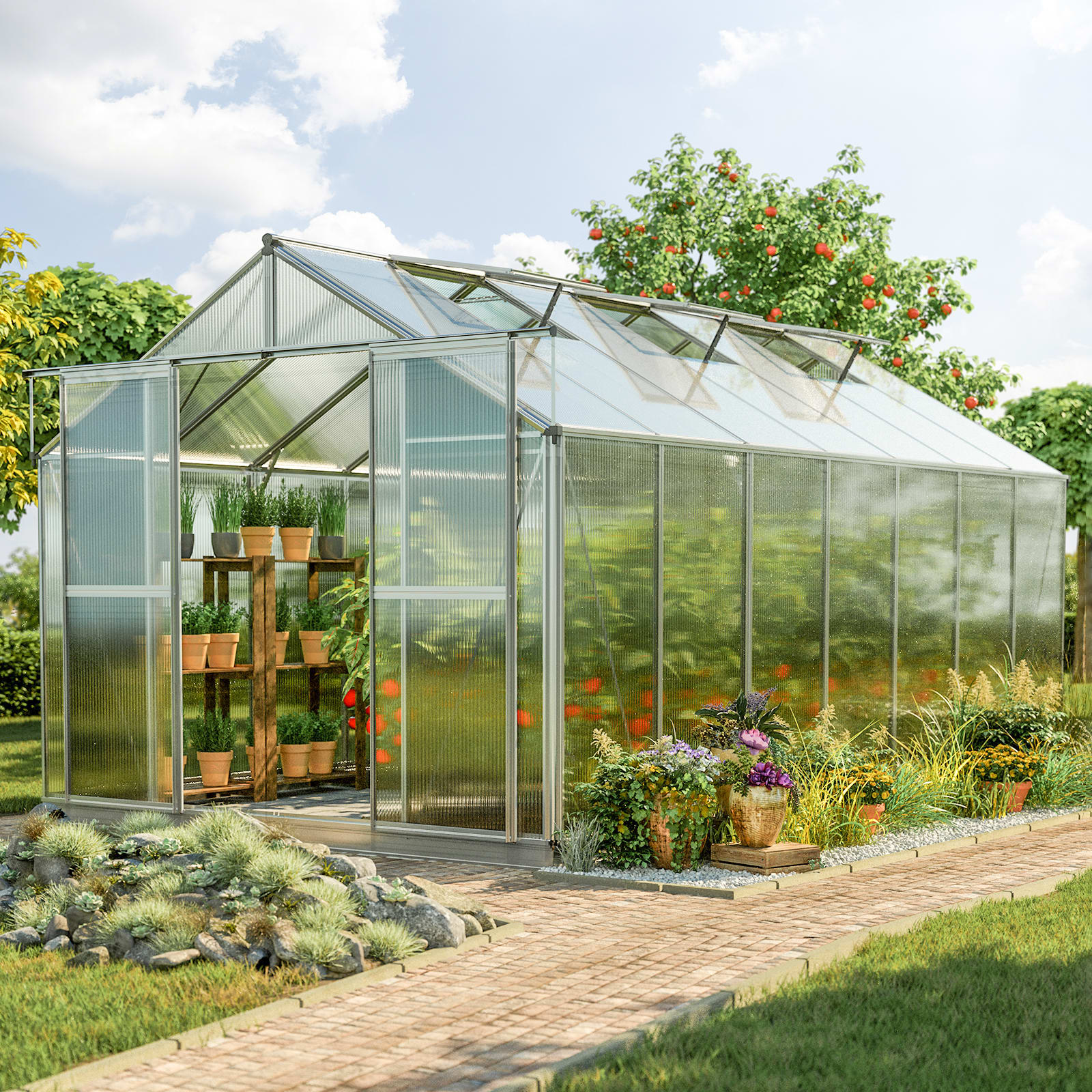2,25x4,49x2,13 mm Tuinkas aluminium natuur polycarbonaat Tuinkas, Kweekkas, Broeikas, Serre