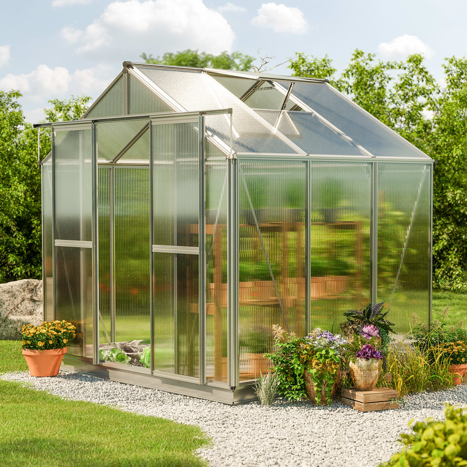 2,59x1,95x2,18 m Serre de jardin aluminium naturel polycarbonate Serre en verre