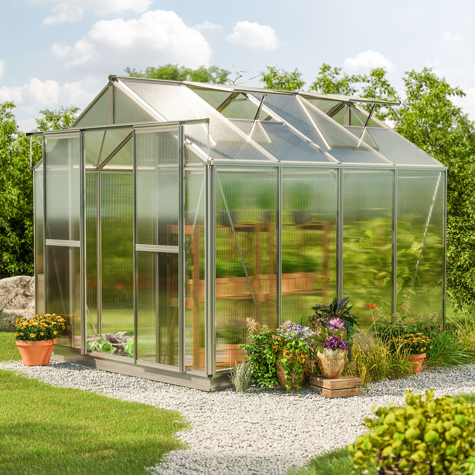 2,59x2,59x2,18 m Szklarnie aluminium naturalne poliwęglanowe szklania, szklarnia polwieglanowa, szklarnia ogrodowa, szklarnia aluminiowa