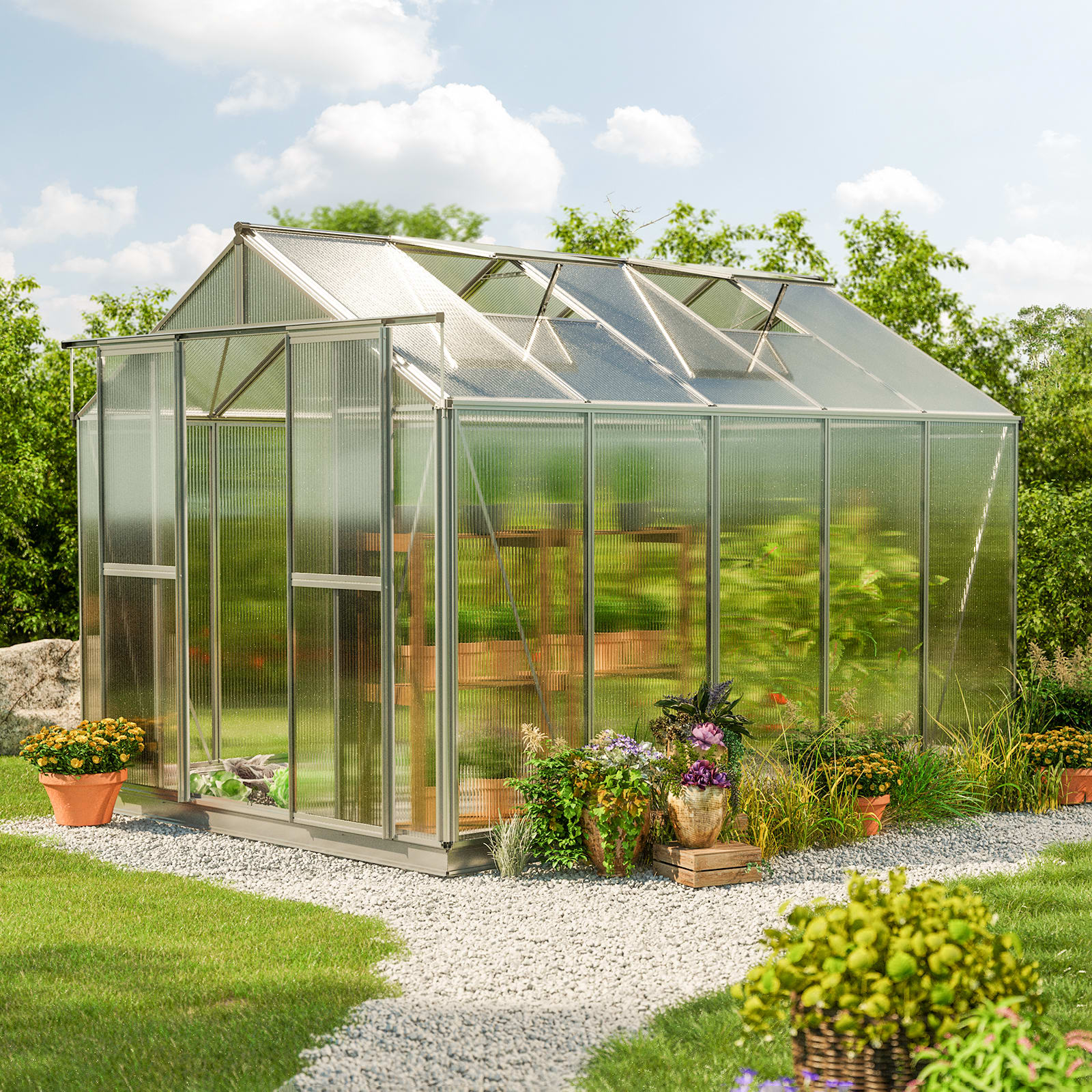 2,59x3,22x2,18 mm Tuinkas aluminium natuur polycarbonaat Tuinkas, Kweekkas, Broeikas, Serre