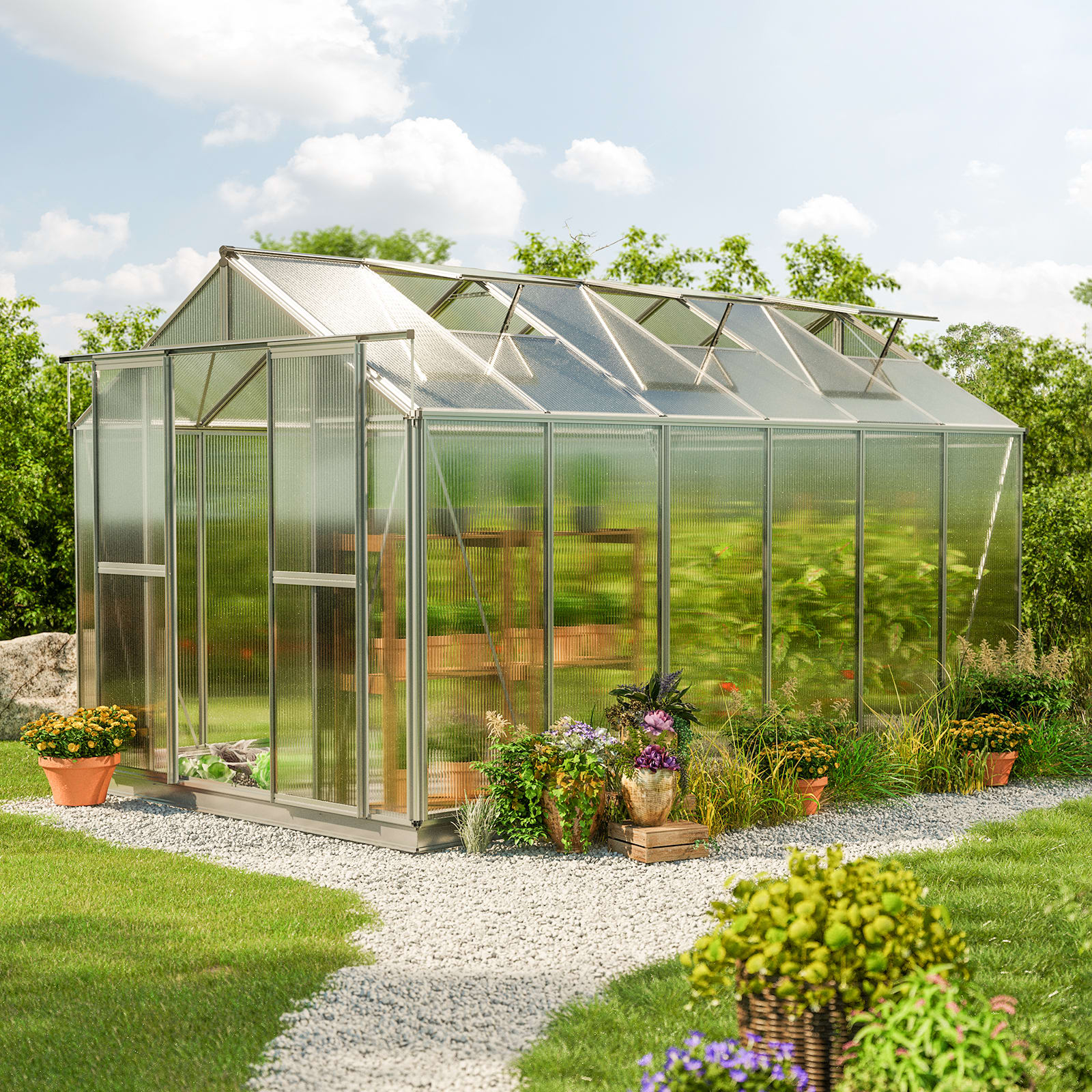 2,59x3,84x2,18 m Gewächshaus aluminium Polycarbonat Glashaus, Treibhaus
