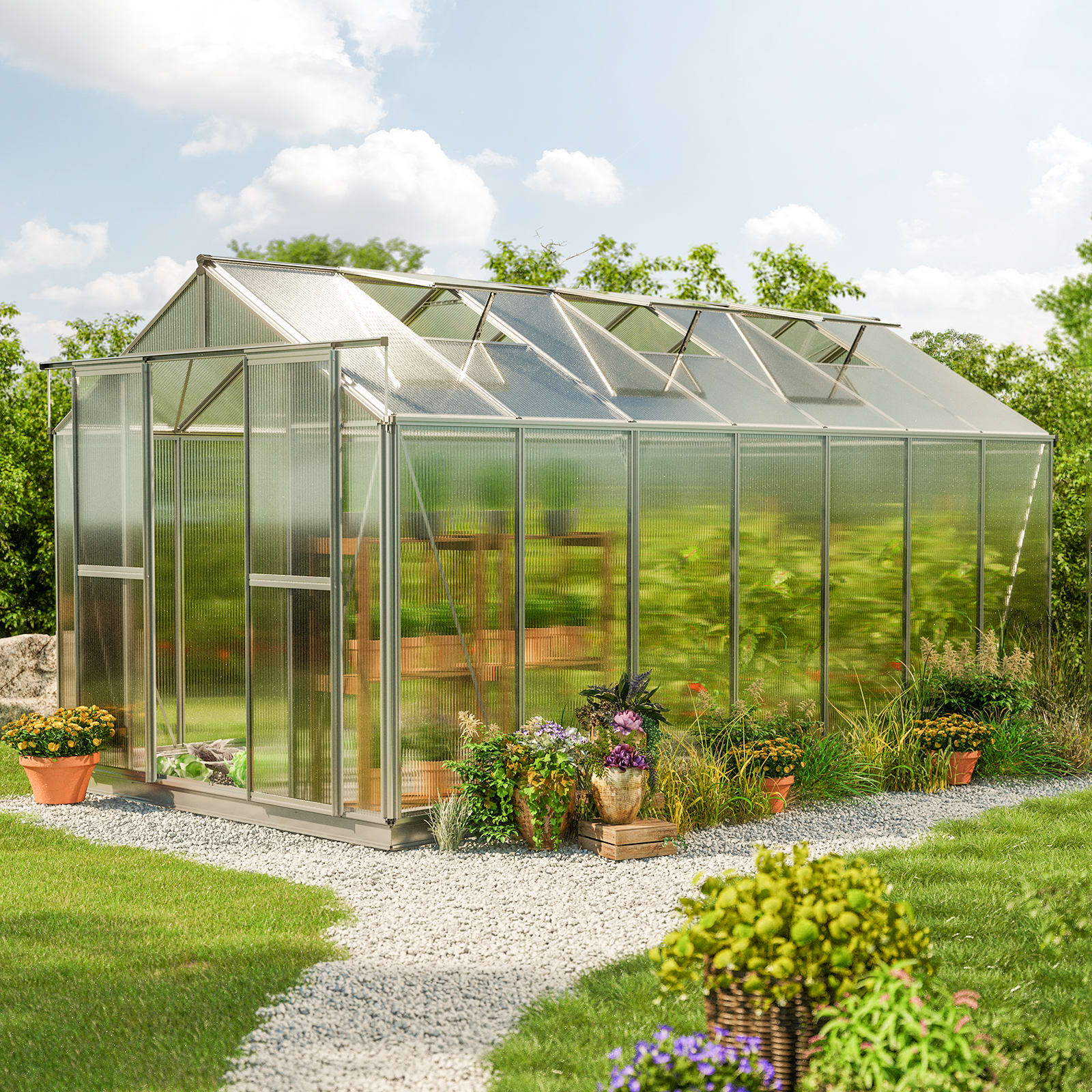 2,59x4,49x2,18 m Gewächshaus aluminium Polycarbonat Glashaus, Treibhaus