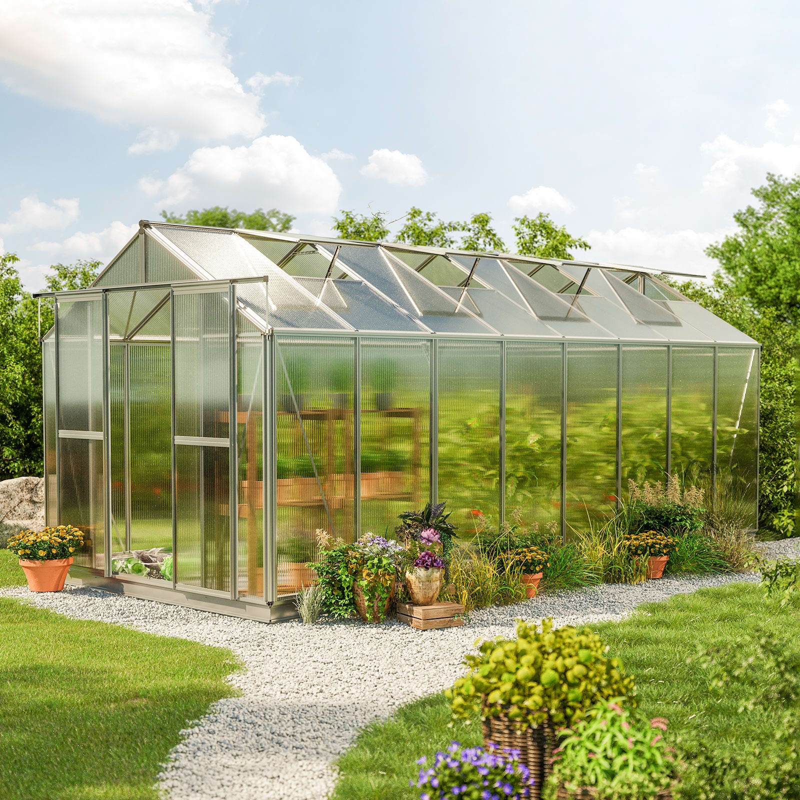2,59x5,13x2,18 m Gewächshaus aluminium Polycarbonat Glashaus, Treibhaus